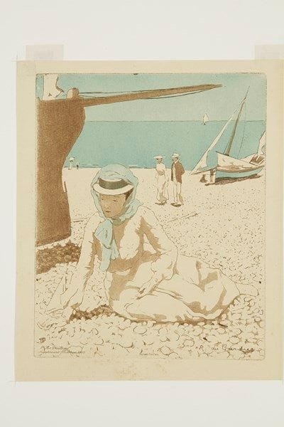Raoul du GARDIER (1871-1952)
Femme assise sur la plage. 1905. Eau-forte et aquatinte. 160 x 198. Impression en couleurs. Très belle épreuve sur vergé, du tirage pour le supplément de L?Art Décoratif. Petites rousseurs en pied. Toutes marges