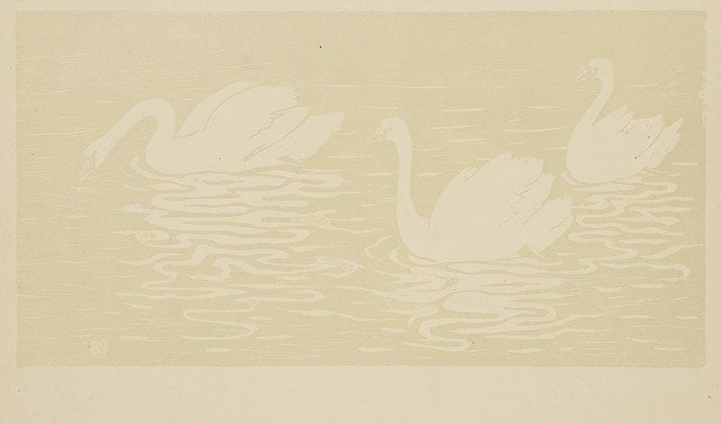 Henri GUERARD (1846-1897)
Les Cygnes. 1895. Bois gravé. 340 x 175. Impression en gris beige. Bertin non décrit; Bonafous-Murat 300. Très belle épreuve sur vélin ivoire, numérotée au composteur au verso. Toutes marges. Tirage à 225 épreuves pour L?Épreuve, album d?art