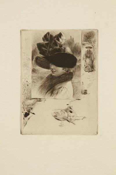 Henry Somm (Henry-François Sommier, dit) (1844-1907)
Femme en chapeau dans un encadrement d?objets et figures japonais. Pointe sèche. 112 x 155. Weisberg 61b. Très belle épreuve sur vergé. Toutes marges
