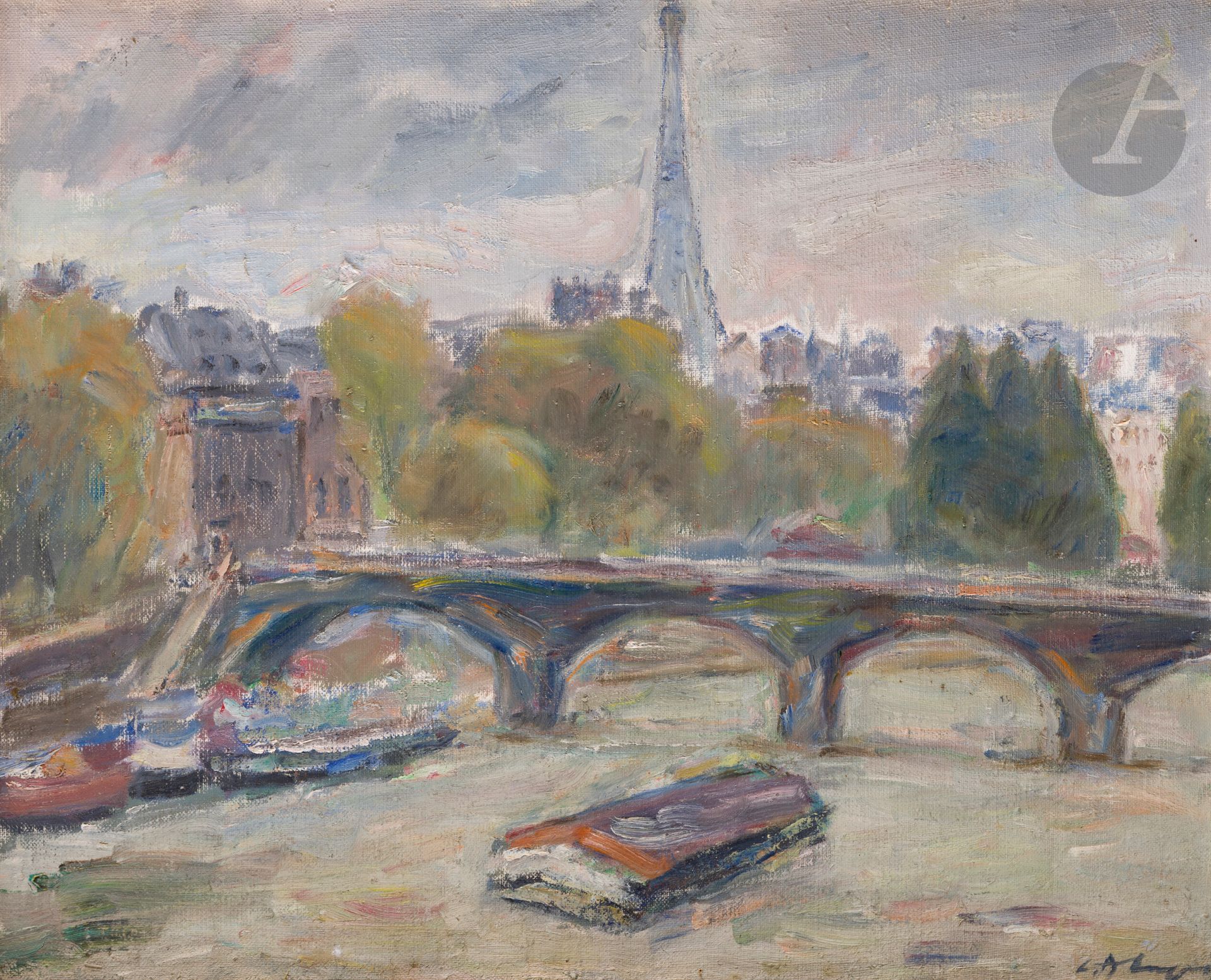 Calin ALUPI (1906-1988)
Paris, la tour Eiffel, vers 1979
Huile sur toile.
Signée en bas à droite.
50 x 60 cm

Provenance : 
Collection Sanda Alupi, épouse de l'artiste. Par descendance.

Expositions : 
- Calin Alupi, Gens, lieux, paysages (huiles), Galerie Cupola, Jassy, 21 juin - 1er juillet 2002.
- Calin Alupi, Maison russe des sciences et de la culture, Paris, 2024.
 
L'œuvre figure au catalogue raisonné en ligne de l'œuvre de Calin Alupi sous le n° 859.