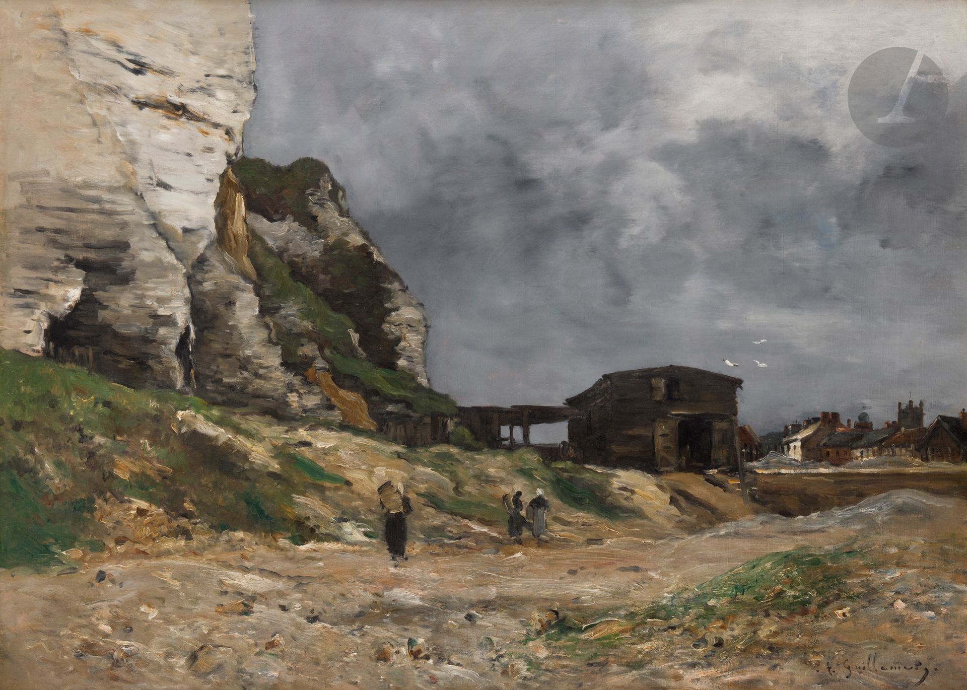 *Jean-Baptiste-Antoine GUILLEMET (1843-1918)
The Pollet Cliffs, circa 1877-1878
Oil on canvas.
Signed lower right.
54 x 114 cm

Provenance : 
Gauthier-Lathuille Collection, Paris. Acquired directly from the artist. By descent.
