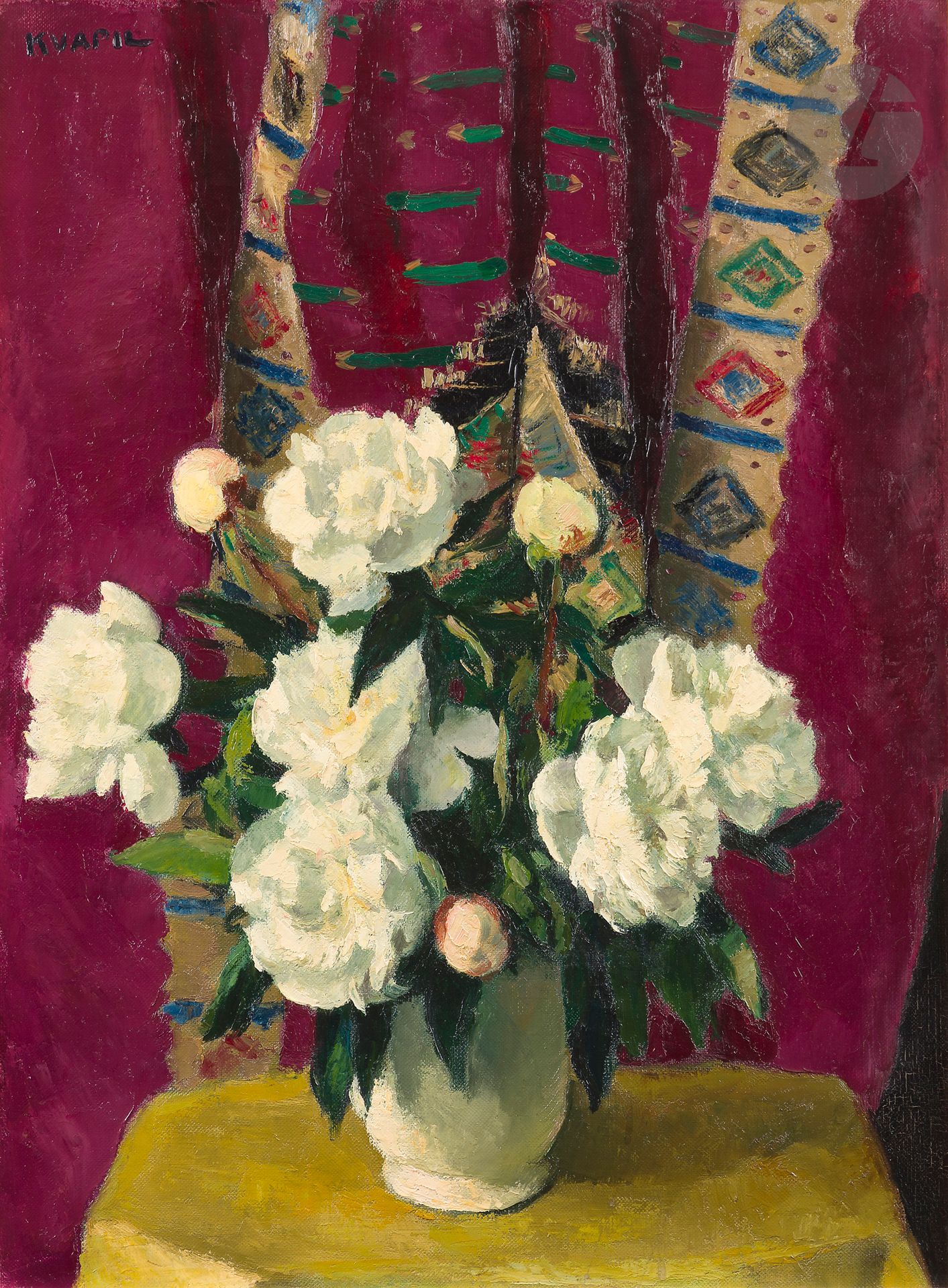 Charles KVAPIL (1884-1958)
Vase de pivoines
Huile sur toile.
Signée en haut à gauche.
81 x 60 cm