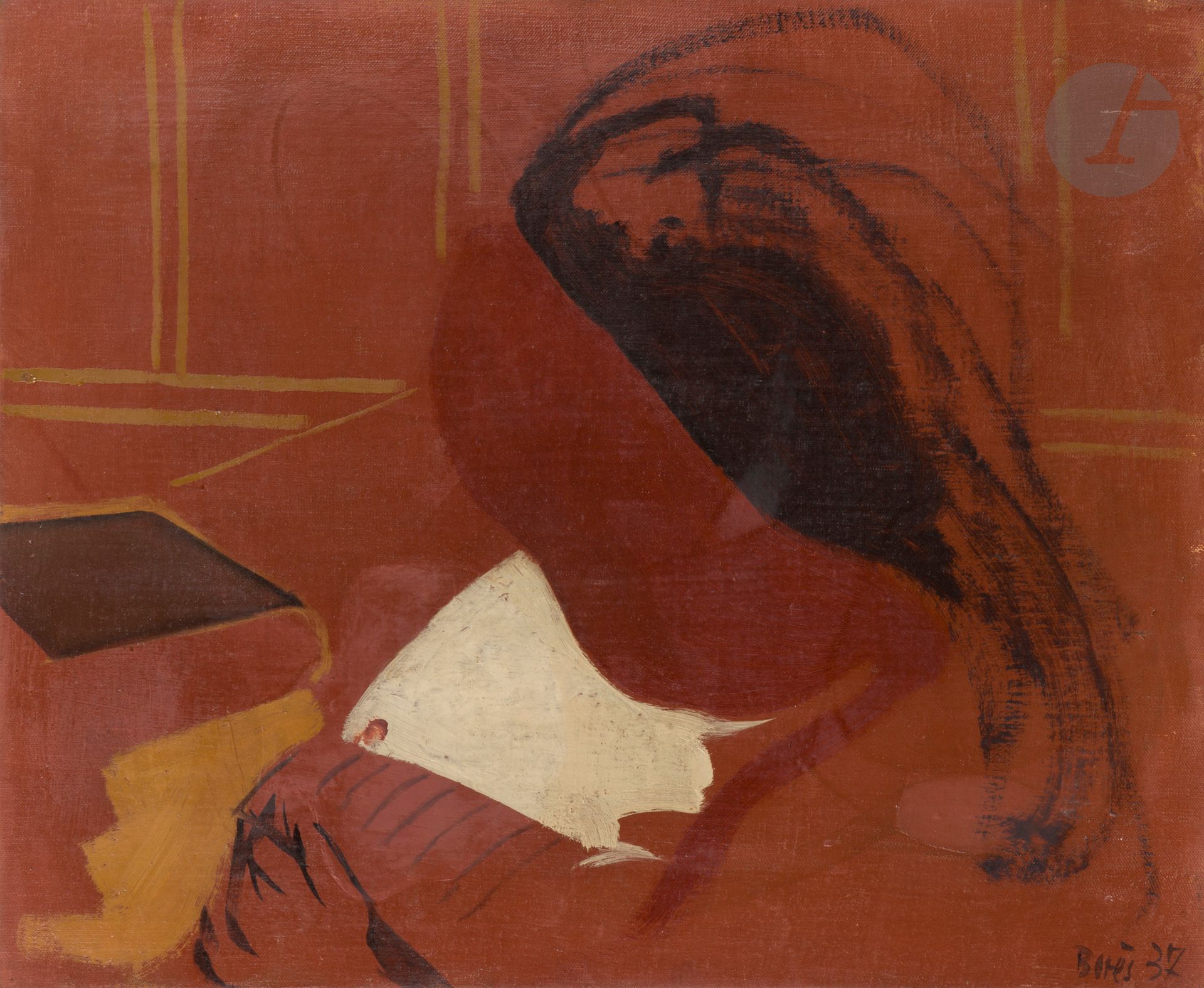 Francisco BORES (1898-1972)
Le Livre de contes, 1937
Huile sur toile.
Signée et datée en bas à droite.
38 x 46 cm

Provenance : 
Galerie Simon, Paris (fragment d'étiquette au dos).

Bibliographie : 
Hélène Dechanet, Francisco Borès : Catalogue raisonné de l'œuvre peint, Madrid, Museo Nacional Centro de Arte Reina Sofia : Telefónica, 2003, reproduit p. 324.