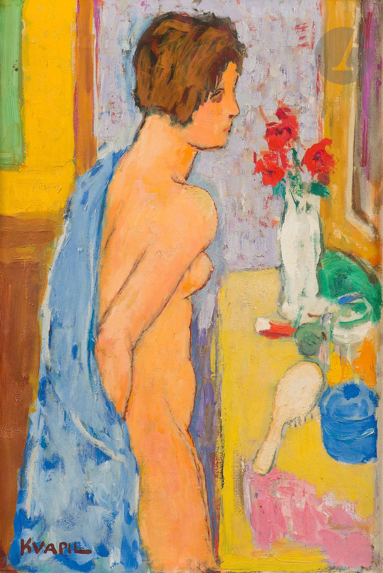 Charles KVAPIL (1884-1958)
Nu à la toilette
Huile sur toile.
Signée en bas à gauche.
61 x 50 cm