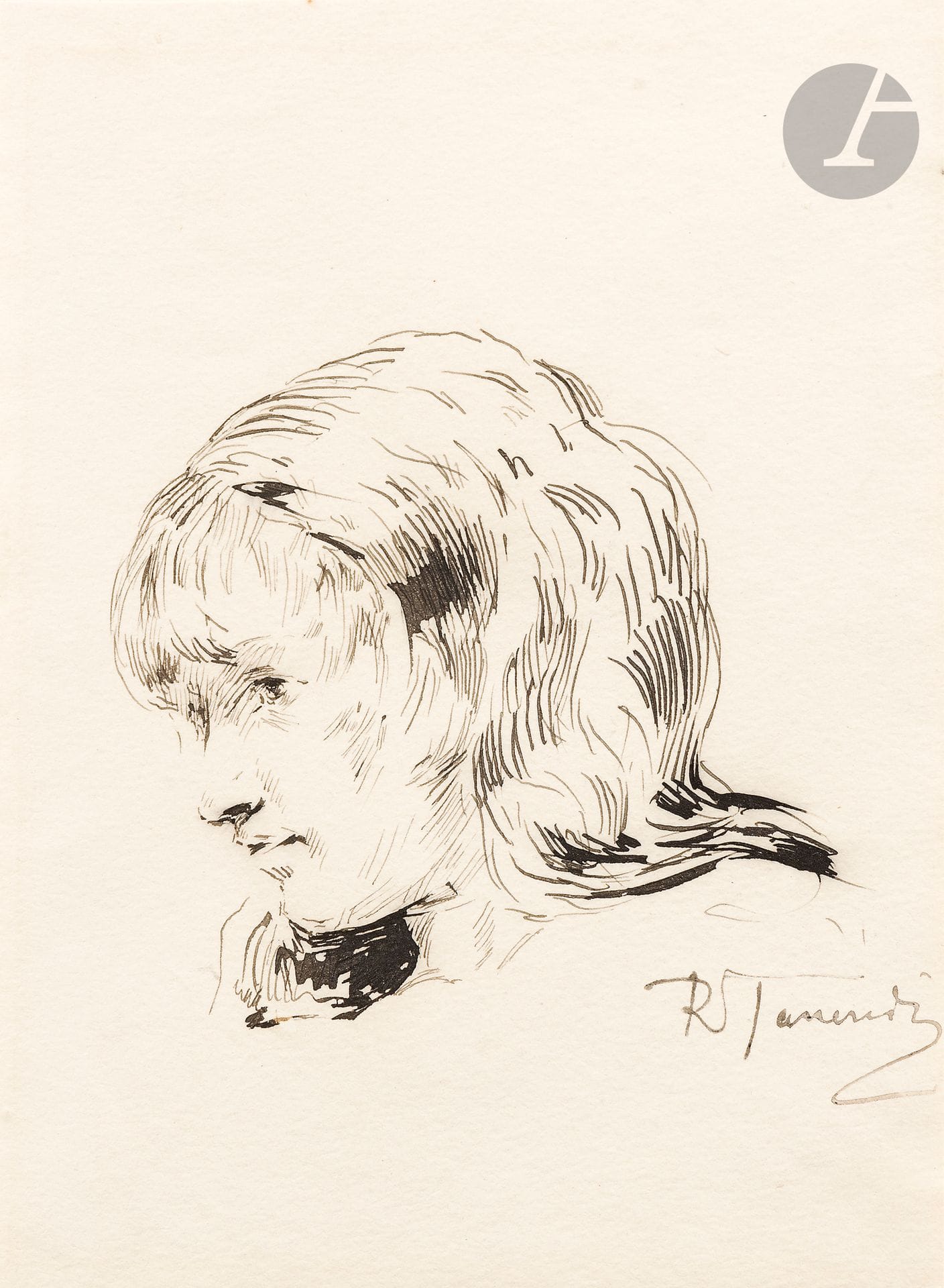 *Raffaello TANCREDI (Naples 1837 - ap.1910)
Portrait de femme
Encre.
Signée en bas à droite. 
17,9 x 12,9 cm

Provenance :
Giovanni Piancastelli (1845-1926), peintre, collectionneur et Directeur de la Galleria Borghese, Rome. 

On joint :
Nicolas-Didier BOGUET (Chantilly 1755 - Rome 1839)
Paysage
Crayon noir.
10,6 x 21,9 cm

Provenance : 
Giovanni Piancastelli (1845-1926), peintre, collectionneur et Directeur de la Galleria Borghese, Rome.