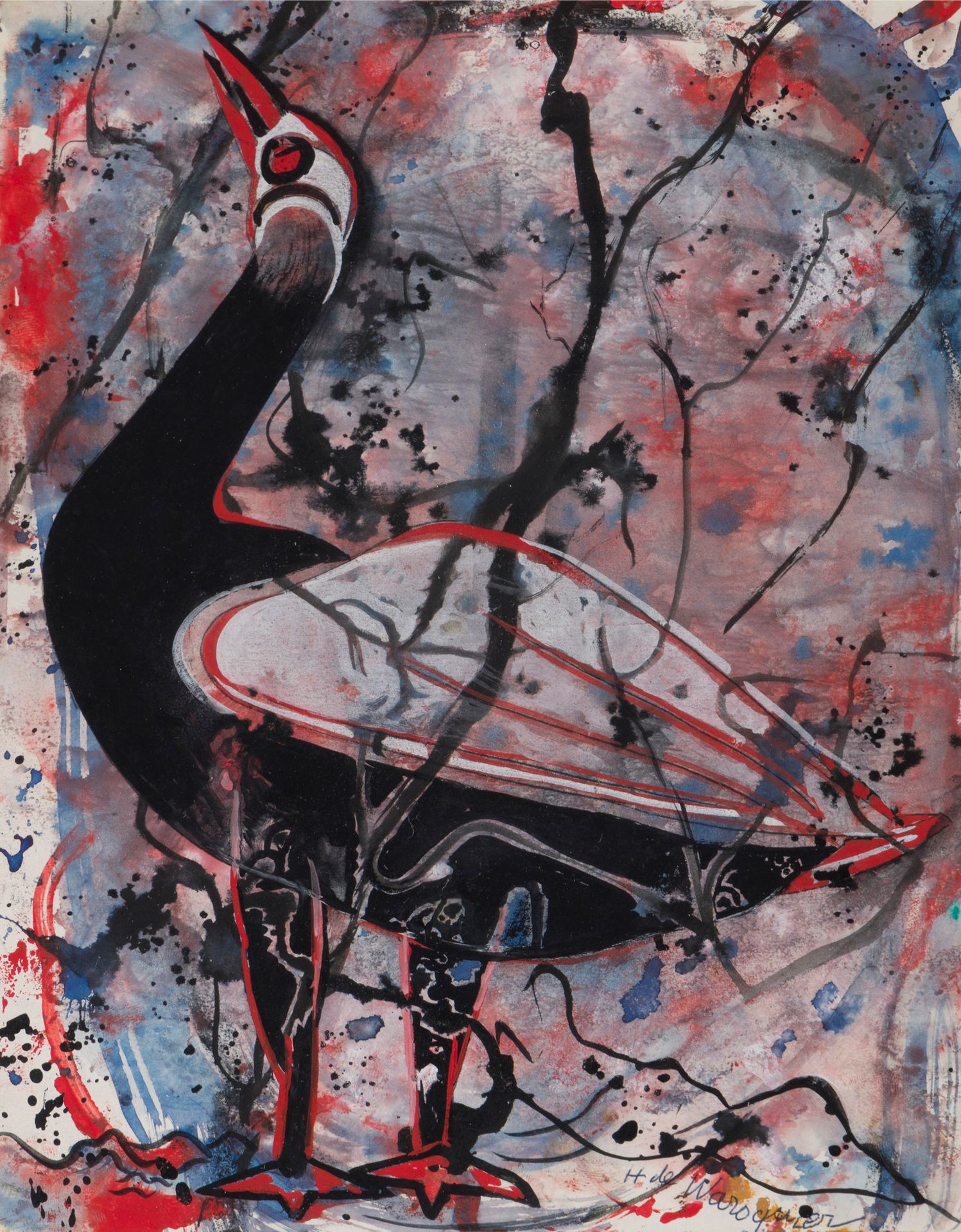 Henry de WAROQUIER (1881-1970)
L'Oiseau
Gouache et encre sur papier.
Signée en bas à droite.
27 x 20,5 cm

Provenance : 
Vente Ader, Hôtel Drouot, Paris, 24 janvier 1999, n° 164.