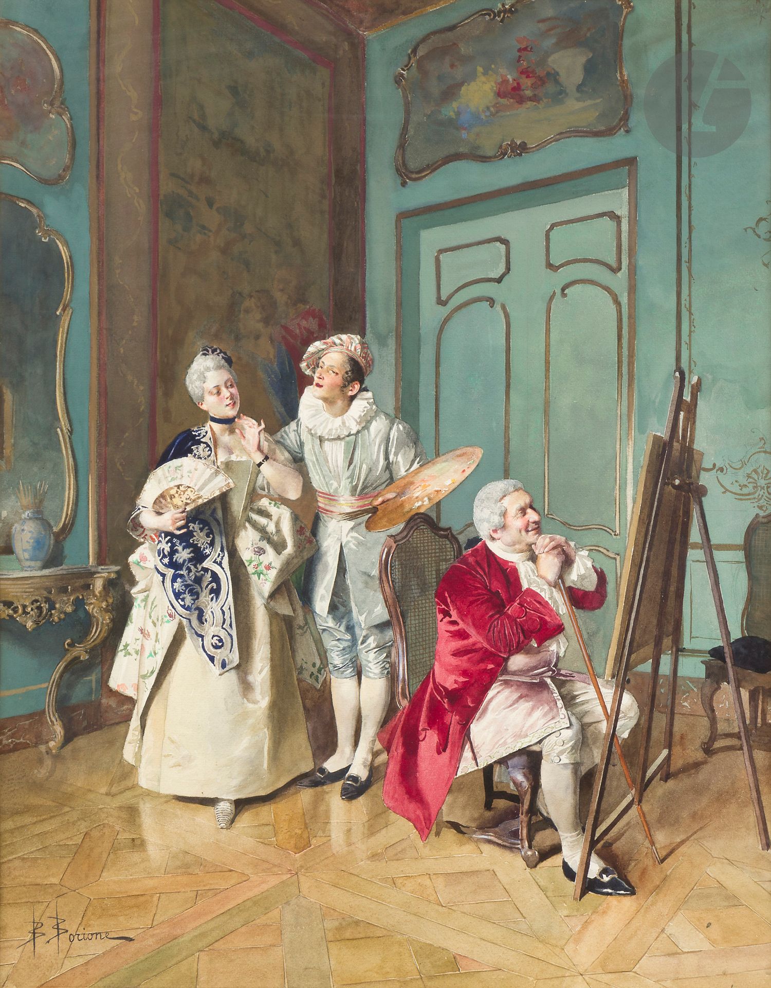 Bernard Louis BORIONE (1865-1920)
L'Amateur
Aquarelle.
Signée en bas à gauche.
49,5 x 38 cm