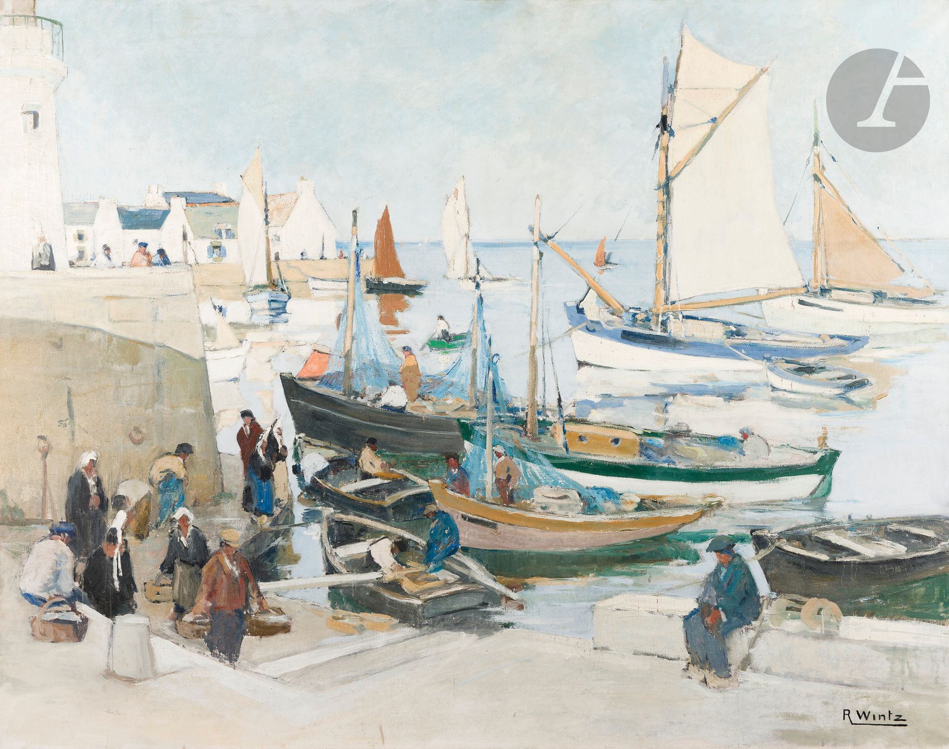 Raymond WINTZ (1884-1956)
Brittany, returning from fishing
Oil on canvas.
Signed lower right.
(Minor chips).
145 x 114 cm