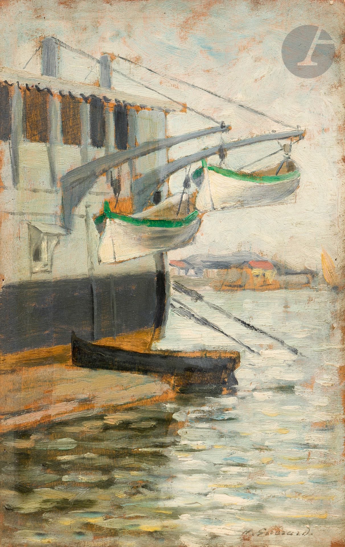 Henri Charles GUÉRARD (1846-1897)
Les Canots
Huile sur panneau.
Signée en bas à droite.
24 x 15 cm