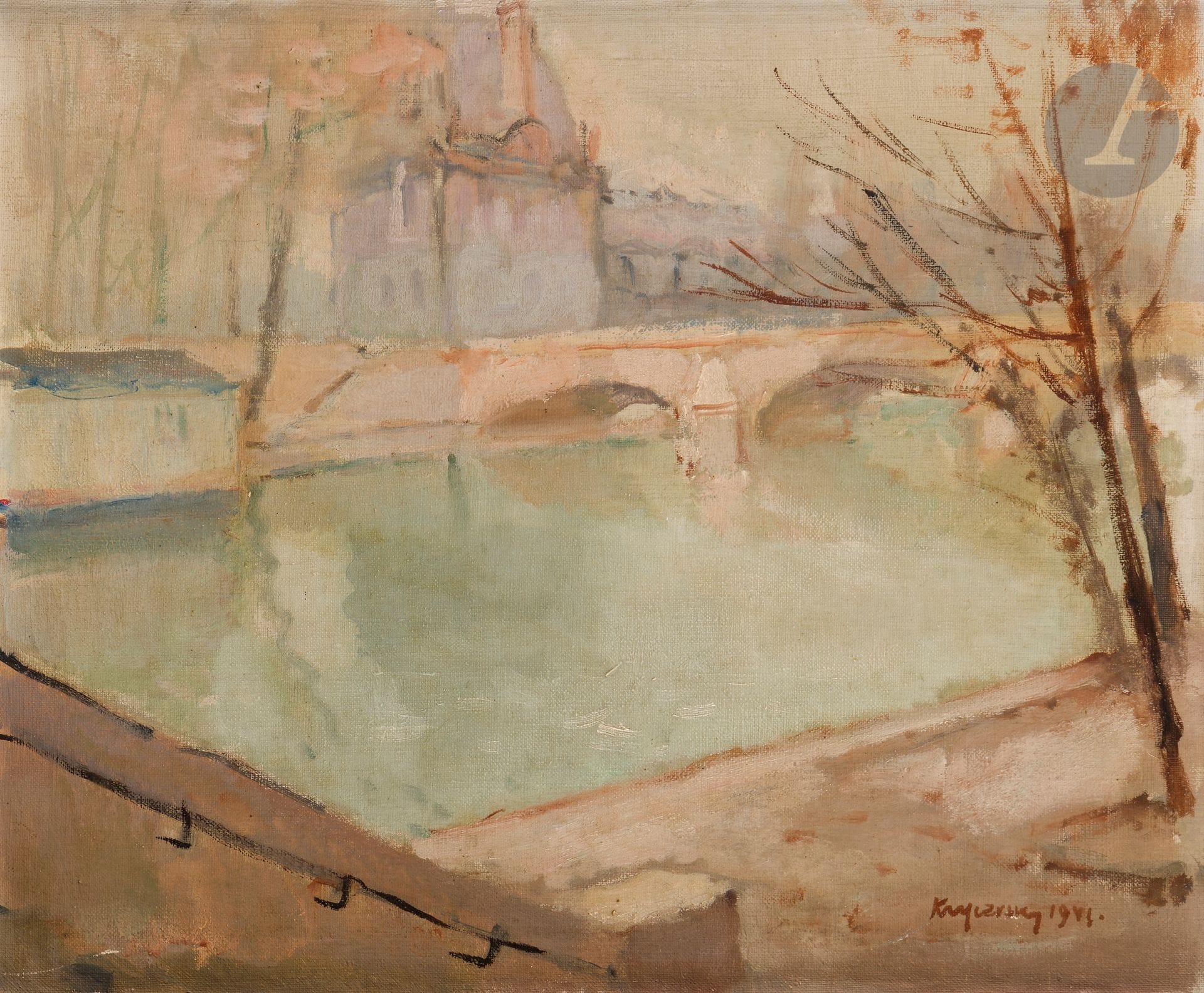 *Mykola Vasyl KRYCHEVSKY (1898-1961)
Paris, le pont Royal, 1941
Huile sur toile.
Signée et datée en bas à droite.
Signée et titrée au dos.
38 x 46 cm