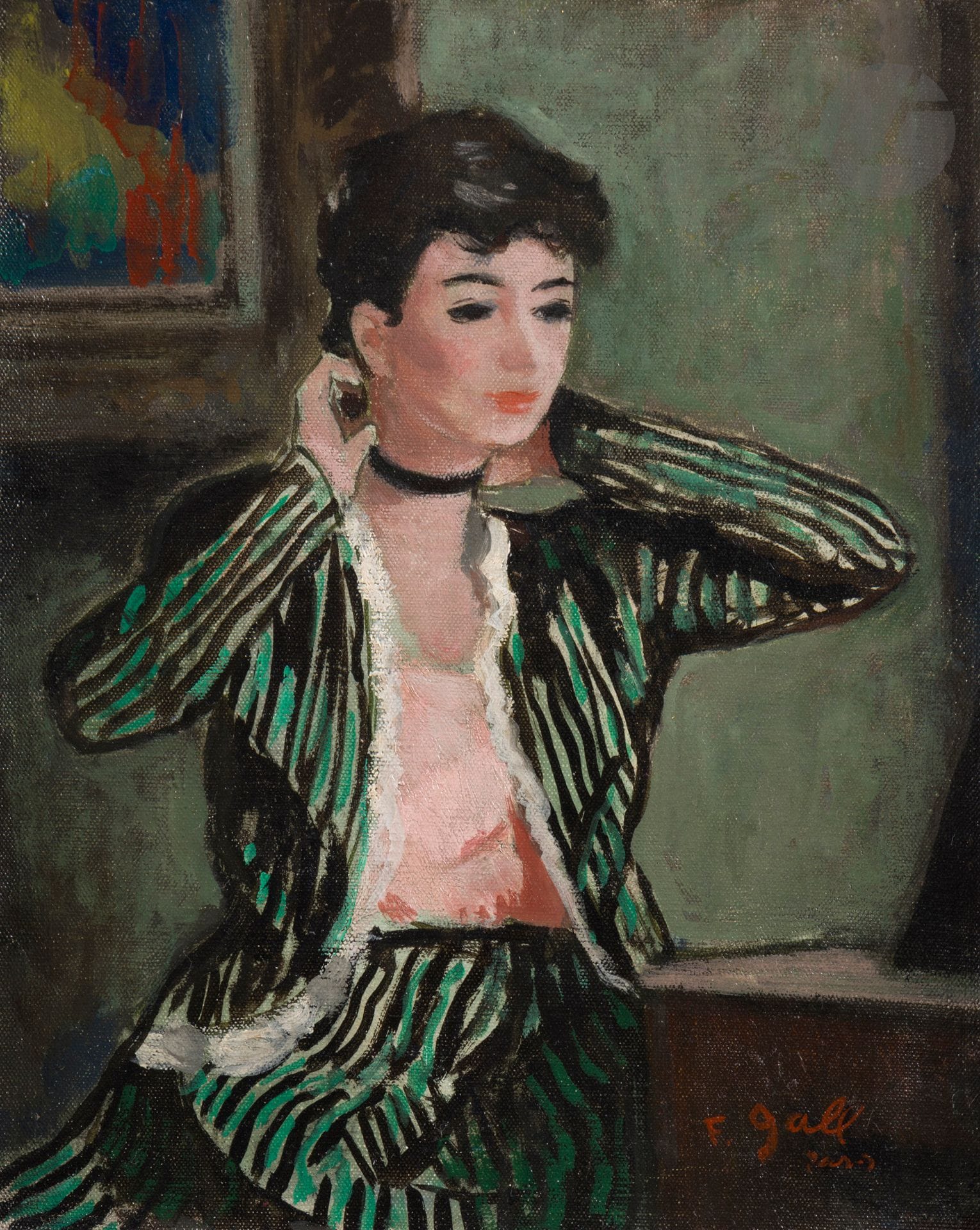 François GALL (1912-1987)
Portrait de Madame Gall se coiffant
Huile sur toile.
Signée en bas à droite.
30 x 24 cm