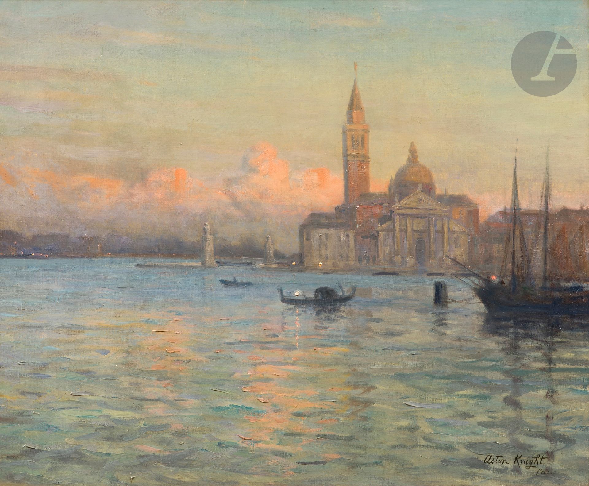 *Louis Aston KNIGHT (1873-1948)
Venise, San Giorgio
Huile sur toile.
Signée et située en bas à droite.
56 x 81 cm

Provenance : 
Vente Ader, Hôtel Drouot, Paris, 29 octobre 2021, n° 46.