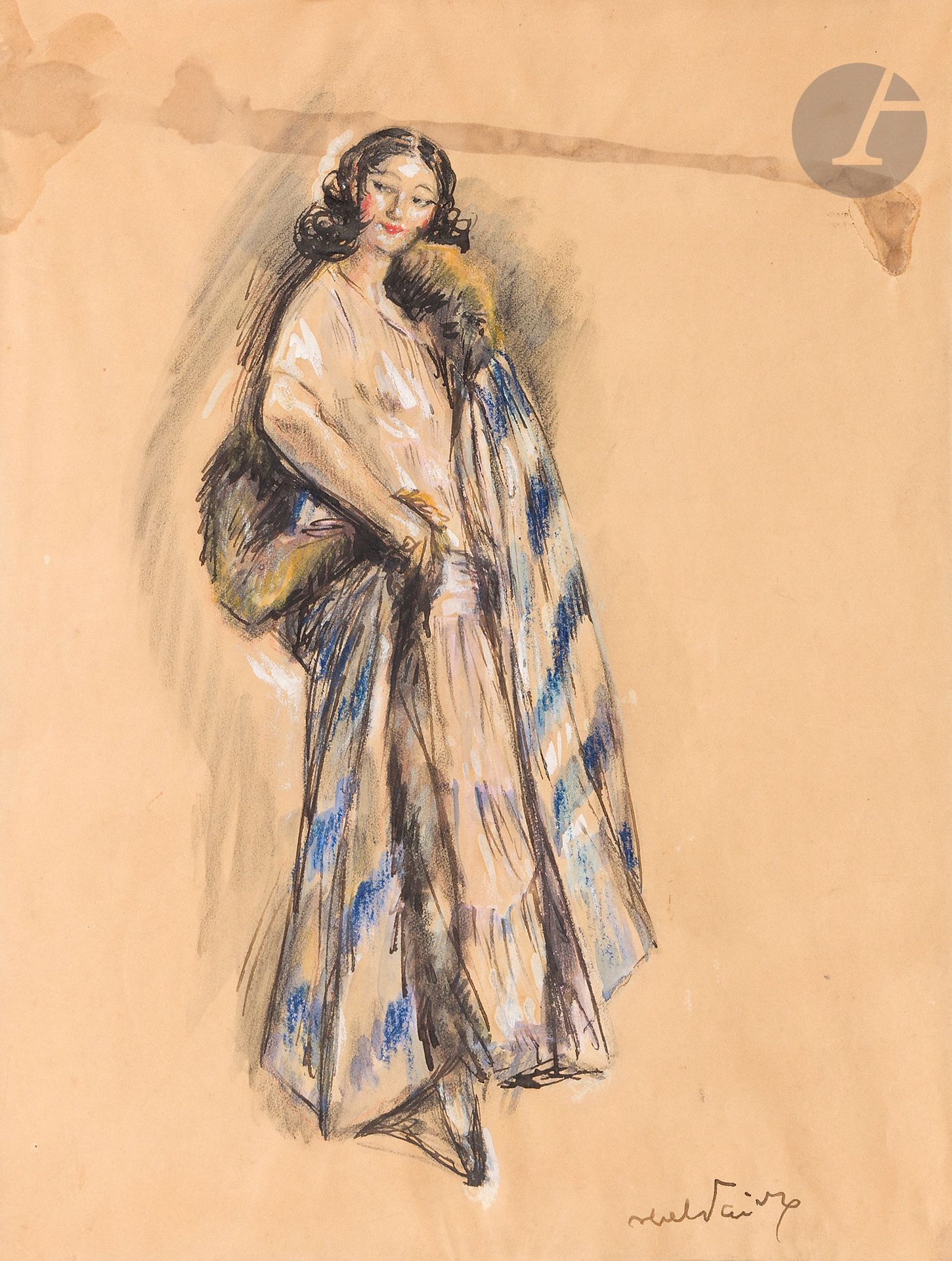 Abel-Jules FAIVRE (1867-1945)
Woman with fur coat
Ink and gouache.
Signed lower right.
(Stains and tears).
22.5 x 17 cm

Two nude studies.