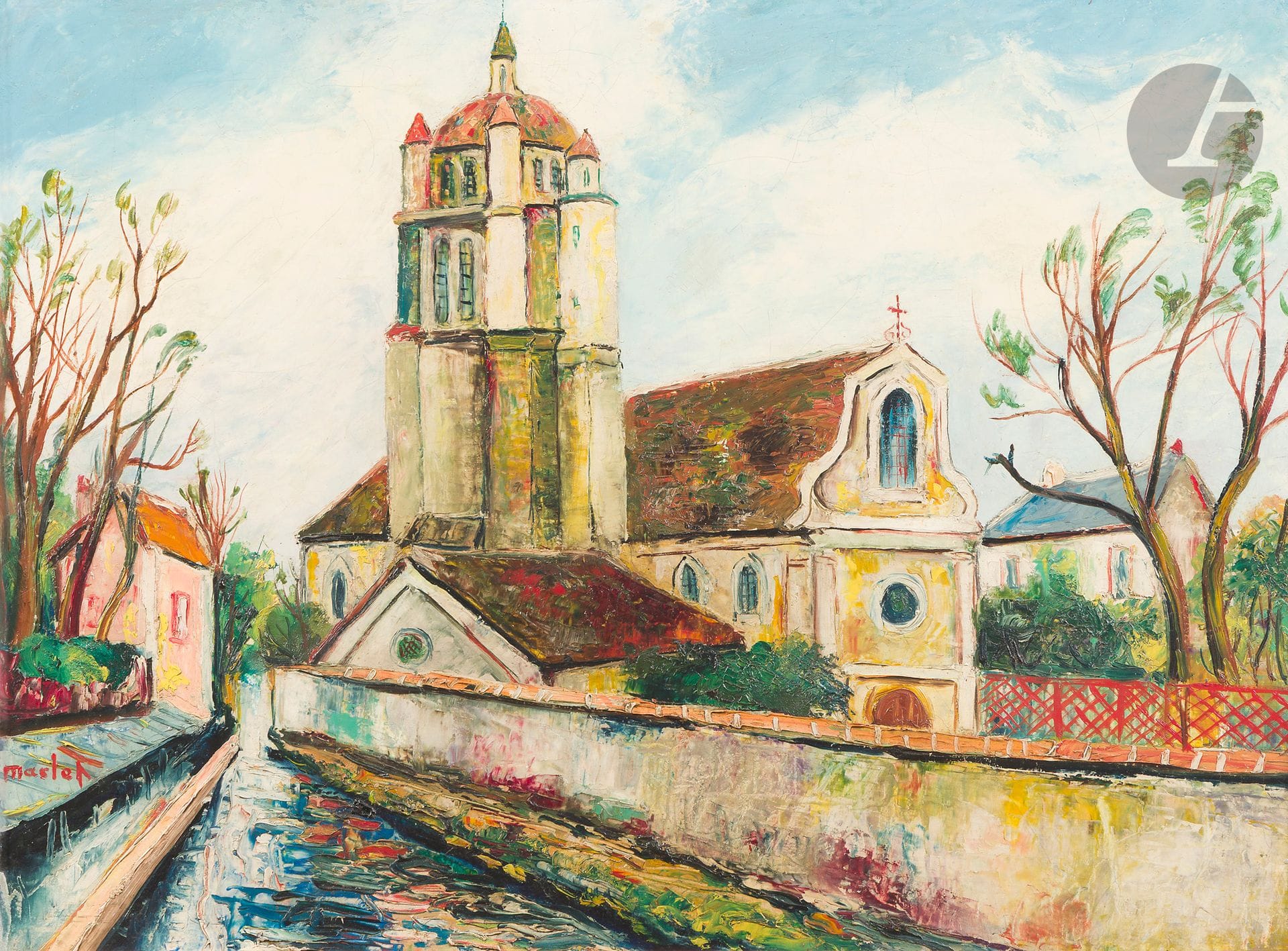 Élisée MACLET (1881-1962)
L'Église du village
Huile sur toile.
Signée en bas à gauche.
(Rentoilée, craquelures).
54 x 74 cm

Provenance :
Collection particulière, Versailles.

Bibliographie :
Jean Cottel, Elisée Maclet (1881-1962), La vie et l'oeuvre, Catalogue raisonné de l'oeuvre, ABC, 1982, n° 670, reproduit.