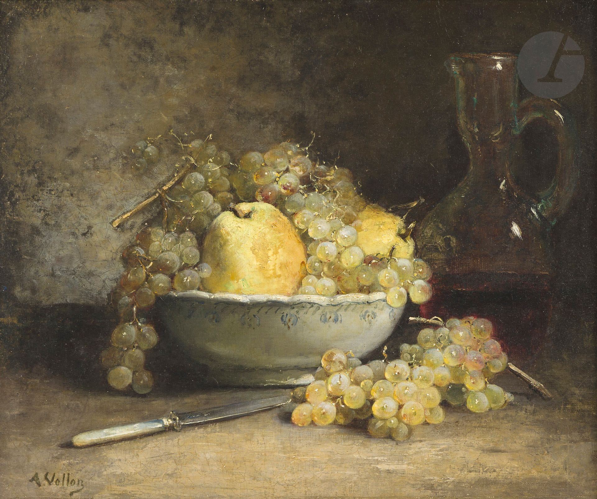 Antoine VOLLON (1833-1900)
Nature morte à la coupe de fruits
Huile sur toile.
Signée en bas à gauche.
(RENTOILÉE).
46 x 56 cm