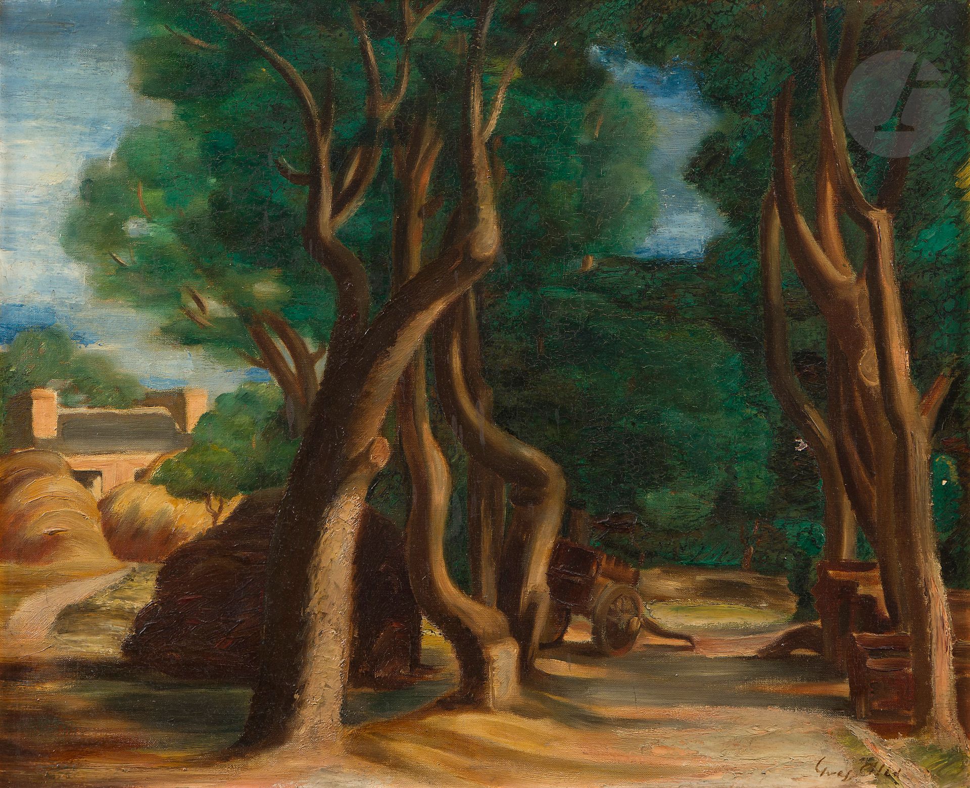 Yves ALIX (1890-1969)
Provence, l'allée ombragée, 1923
Huile sur toile.
Signée en bas à droite.
(Petits accidents).
59 x 72 cm