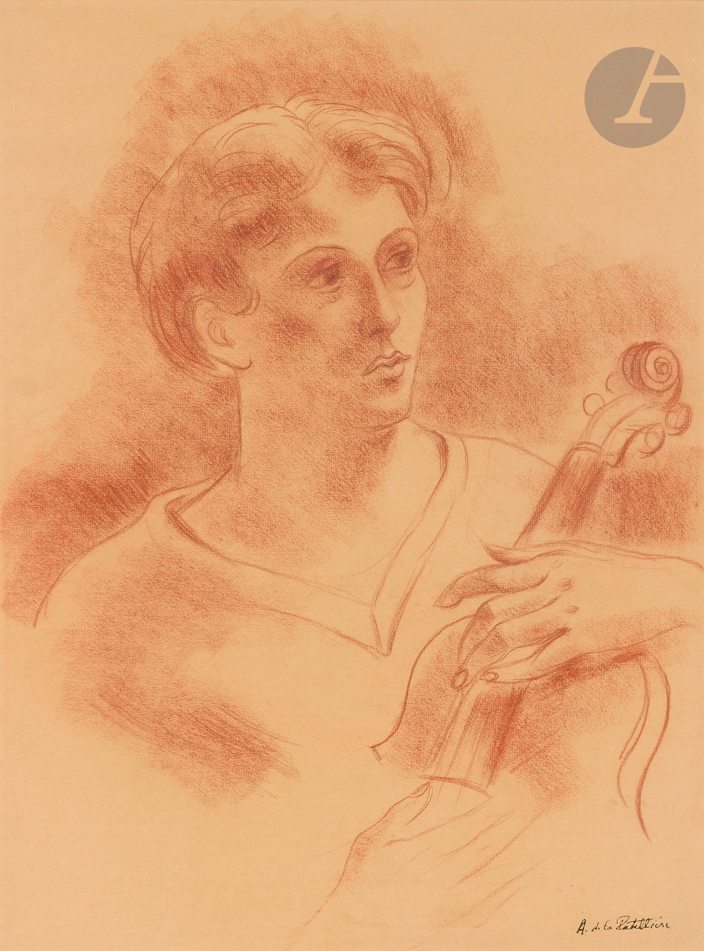 Amédée de LA PATELLIÈRE (1890-1932)
Woman with violin
Sanguine.
Studio stamp lower right.
65 x 46 cm