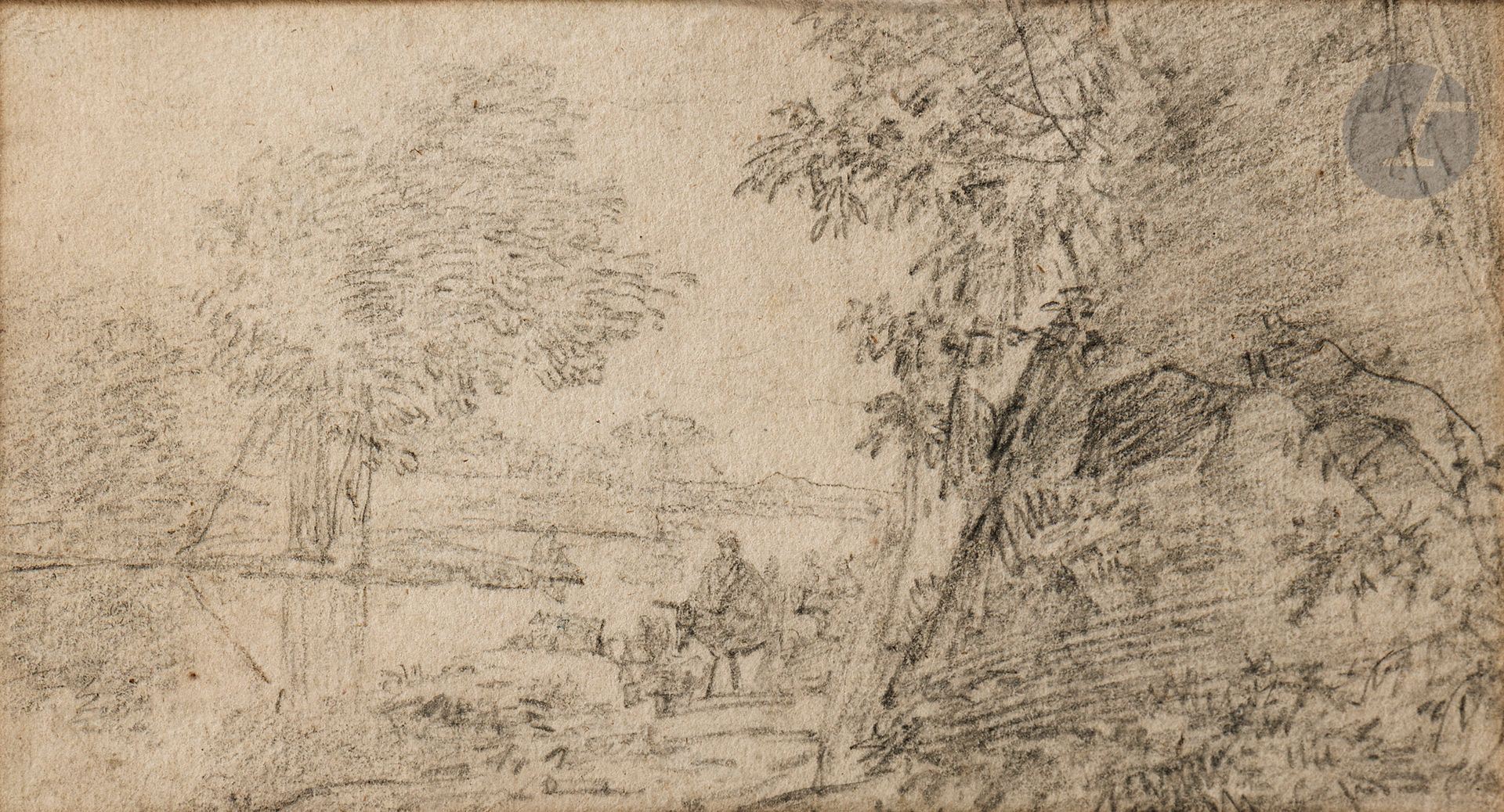 17th century FLEMISH SCHOOL
Animated landscape
Black pencil.
11.5 x 21.5 cm
