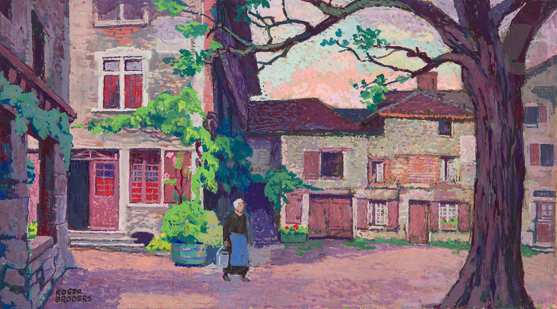 Roger BRODERS (1883-1957)
Paysanne dans le village
Gouache.
Signée en bas à gauche.
21 x 37 cm