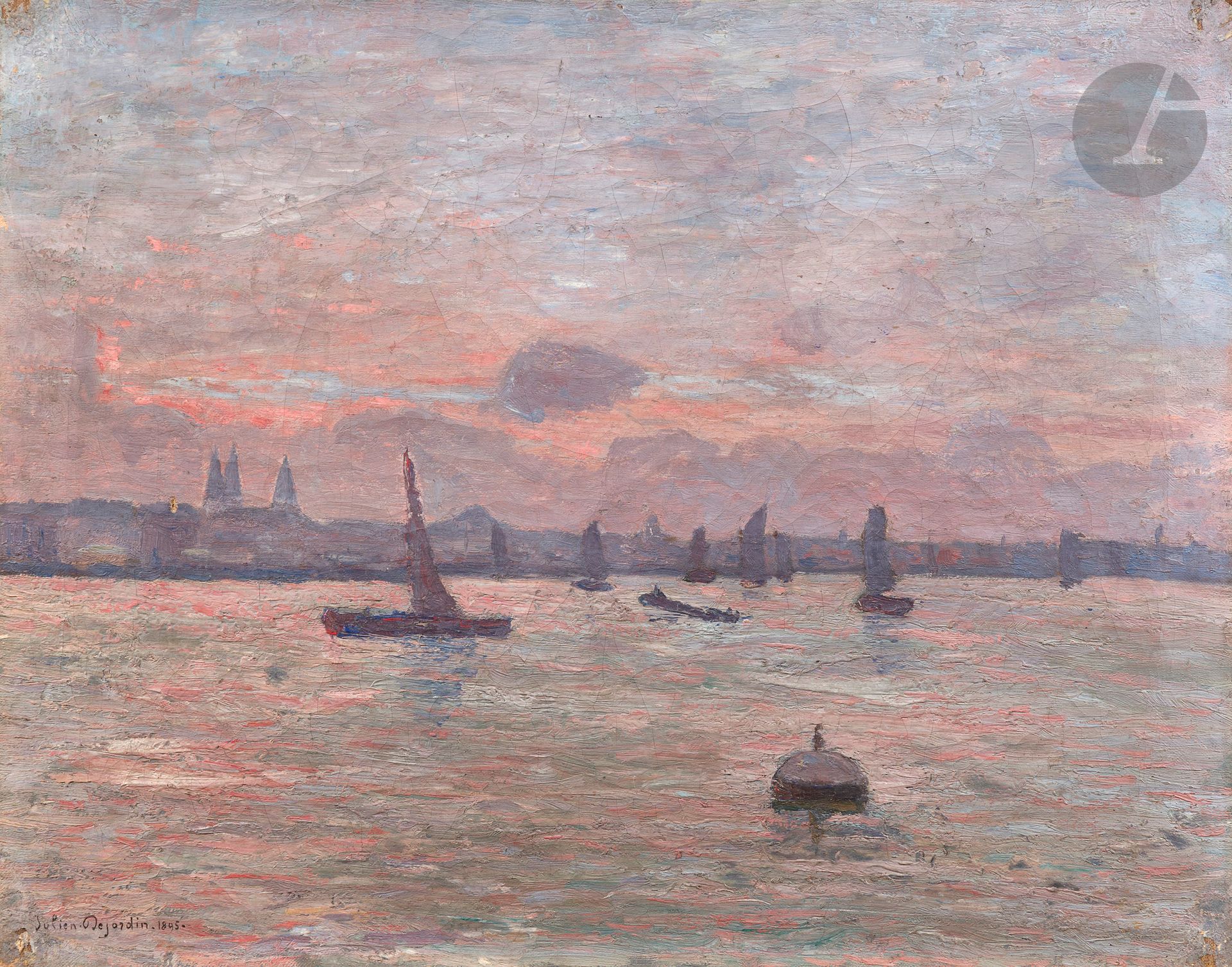 Julien Adolphe DÉJARDIN (1857-1907)
Bord de mer, 1895
Huile sur toile.
Signée et datée en bas à gauche.
(Petits accidents).
47 x 59 cm