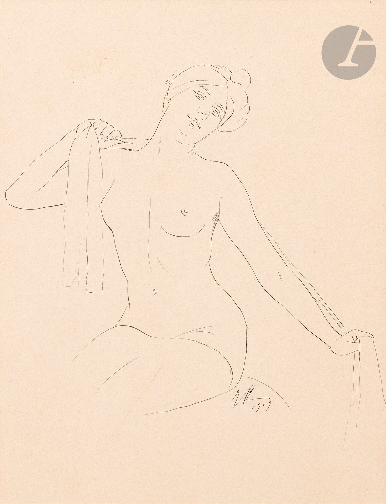 Théodore Jacques RALLI (1852-1909)
Femme au bain, 1909
Encre.
Signée et datée en bas à droite.
27,5 x 21 cm