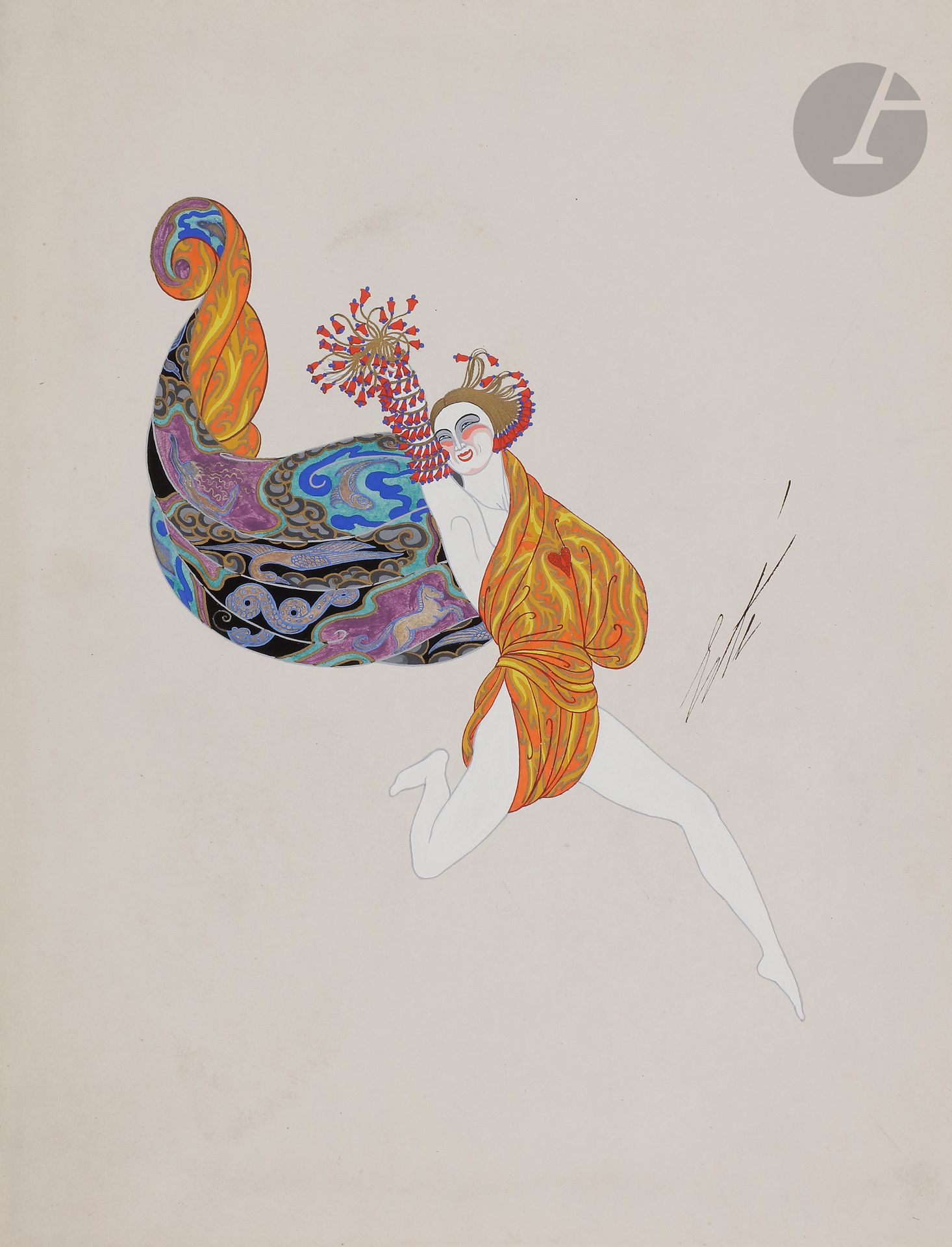 Romain de Tirtoff dit ERTÉ (1892-1990)
The Woman and the Devil - Le Diable de l'Américaine, 1923
Gouache on heavy paper.
Signed on the right.
Dated, titled and numbered "643" on the back.
Studio stamps.
36 x 27 cm

Provenance : 
Serge Leeman Collection, Erté's heir. Acquired in 2012.