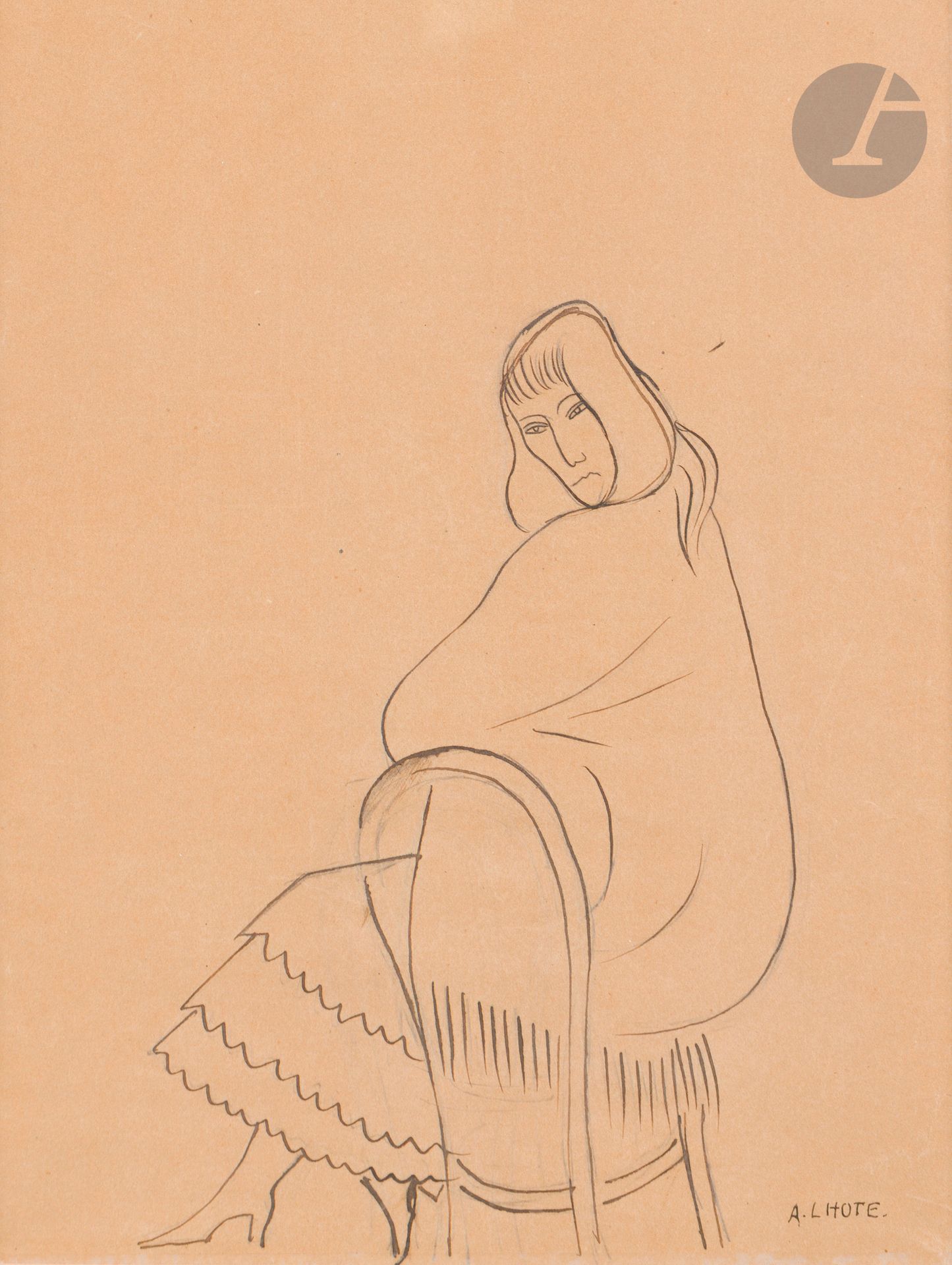 André LHOTE (1885-1962)
Étude de femme pour Escales de Jean Cocteau, 1920
Encre.
Signée en bas à droite.
26 x 20 cm

Provenance : 
Vente Ader, Hôtel Drouot, Paris, 26 mars 2015, n°253.

Nous remercions Madame Bermann-Martin d'avoir confirmé l'authenticité de cette œuvre.