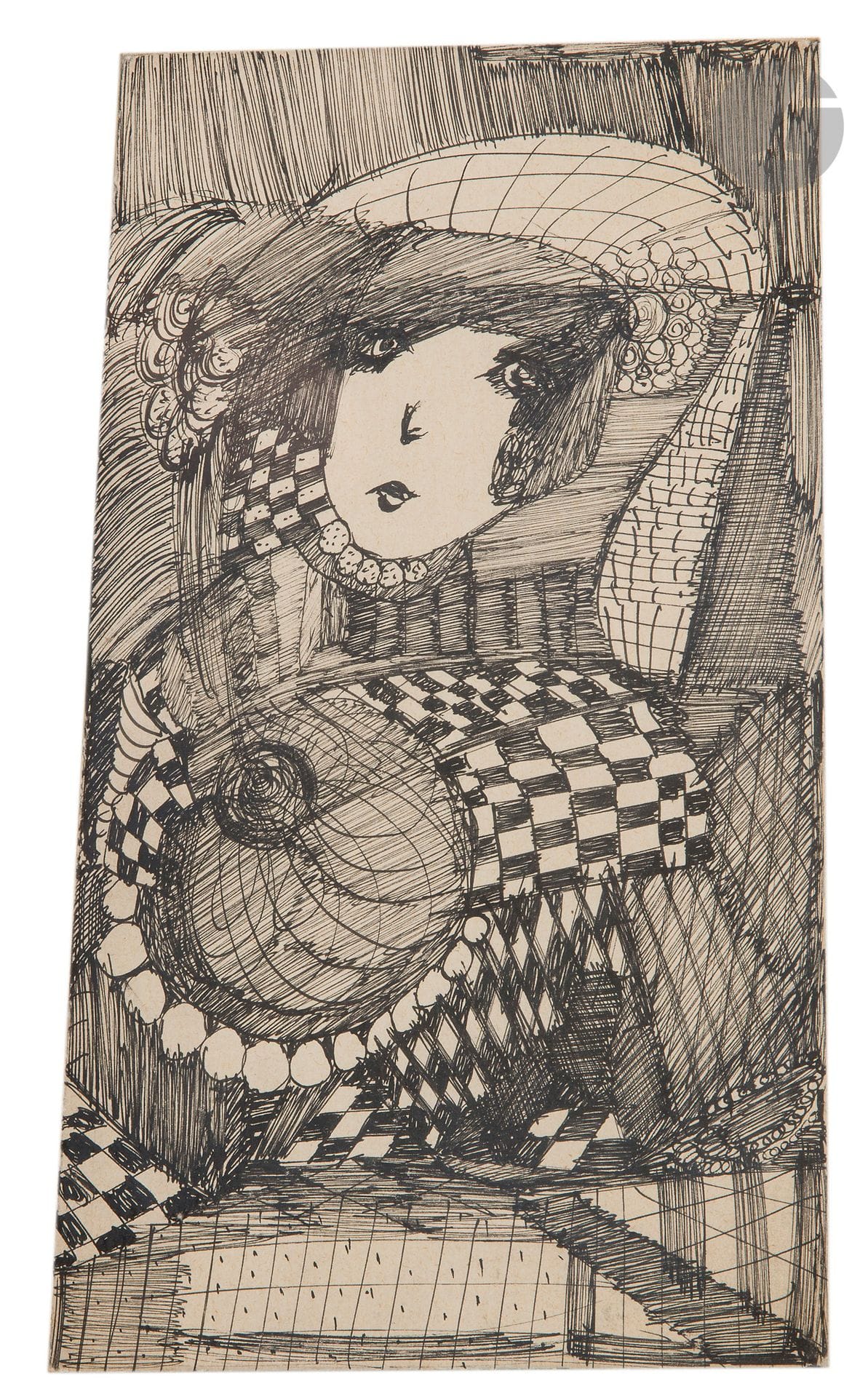 Madge GILL [British] (1882-1961)
Face
Ink on card.
Unsigned.
25 x 14 cm

Provenance : 
Grosvenor Gallery, London, stock no. 10462 (label on mount).