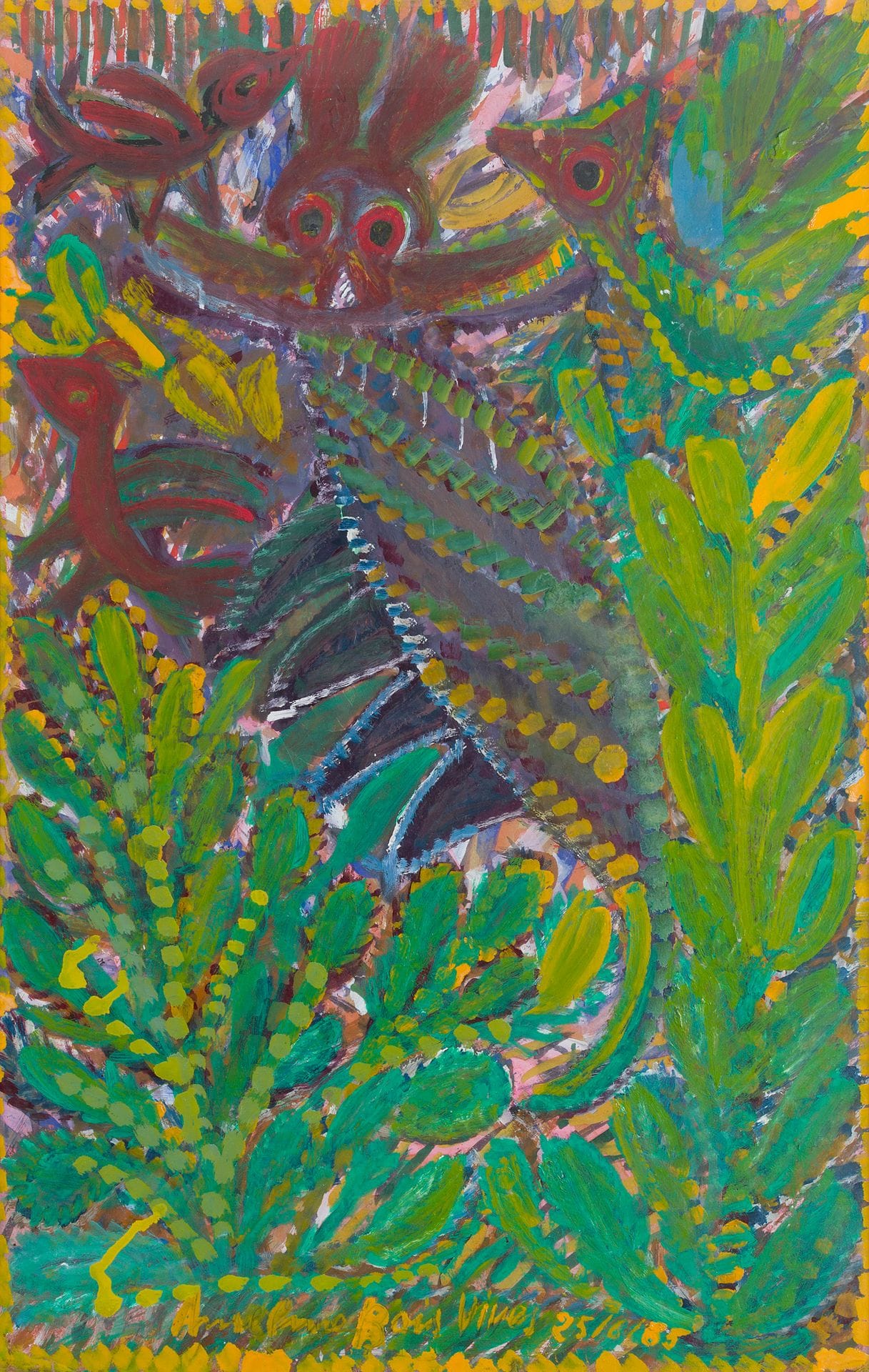 Anselme BOIX-VIVES (1899-1969)
Les Chats jaunes, 1965
Gouache retravaillée à l’huile et Ripolin sur carton.
Signée et datée en pied.
74 x 48 cm

Bibliographie : 
- Marie-Caroline Sainsaulieu, Valérie Boix-Vives, Laurent Danchin, Boix-Vives, Catalogue Raisonné, Volume II, 1962-1964, Éditions Archives Anselme Boix-Vives, 2005, reproduit p. 98.

Un certificat de Jean Dominique Jacquemond sera remis à la demande et à la charge de l’acquéreur.