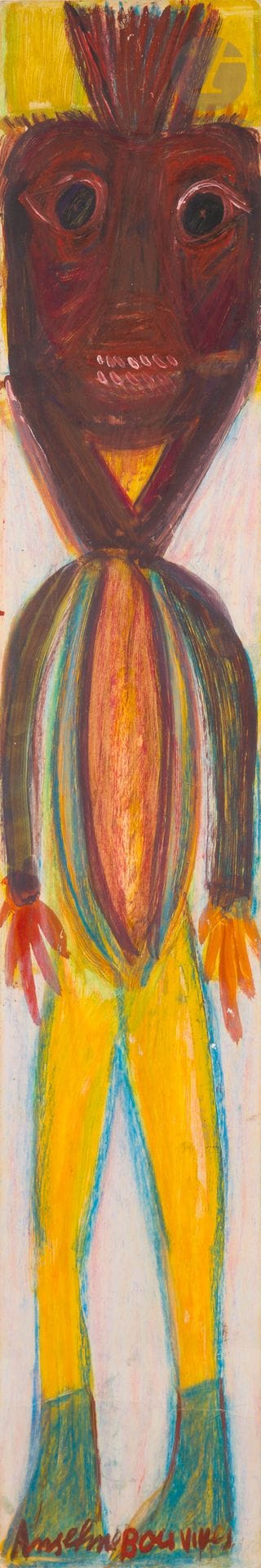 Anselme BOIX-VIVES (1899-1969)
The Broken Head, Janitor Series, 1966
Gouache on card.
Signed at foot.
(Fold at bottom).
106 x 18 cm

Provenance : 
- Private collection, Munich.
- Collection Jean-Jacques Plaisance, Galerie Les Yeux Fertiles, Paris.

Bibliography : 
Marie-Caroline Sainsaulieu, Valérie Boix-Vives, Laurent Danchin, Boix-Vives, Catalogue Raisonné, Volume II, 1962-1964, Éditions Archives Anselme Boix-Vives, 2005, n° 1966/139, reproduced p. 125 and 284.

A certificate from Jean-Dominique Jacquemond can be supplied on request and at the purchaser's expense.