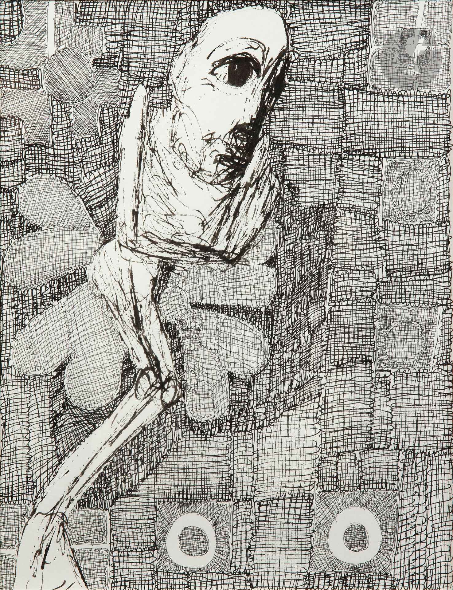 Rosemarie KOCZY [américaine] (1939-2007)
Je vous tisse un linceul, 2000
Encre sur papier.
Signée, datée, titrée et annotée au dos.
35 x 27 cm

Provenance : 
Collection Jean-Jacques Plaisance, Galerie Les Yeux Fertiles, Paris.