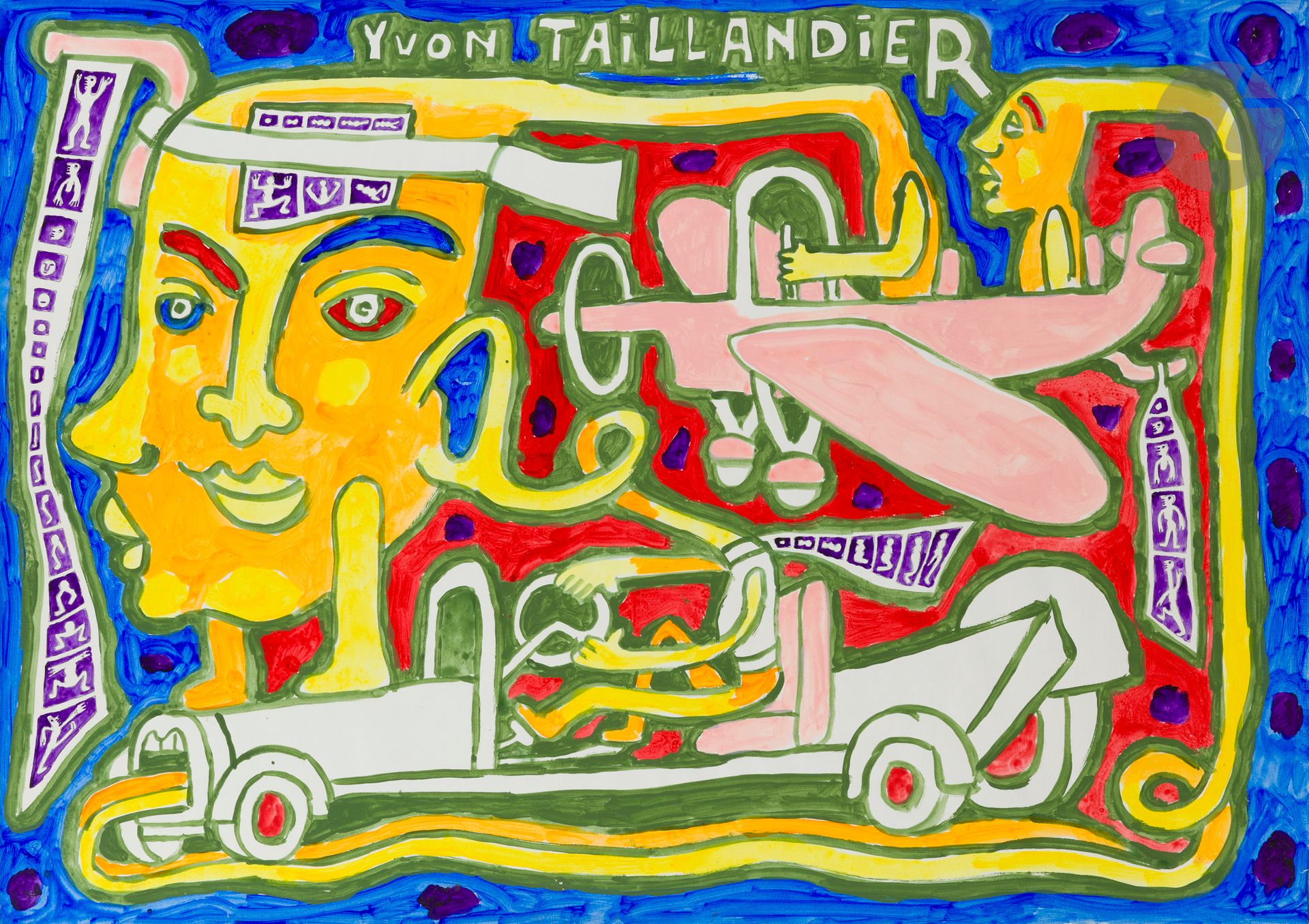 Yvon TAILLANDIER (1926-2018)
Aviator and motorist
Gouache on paper.
Signed at the top.
59.5 x 84 cm