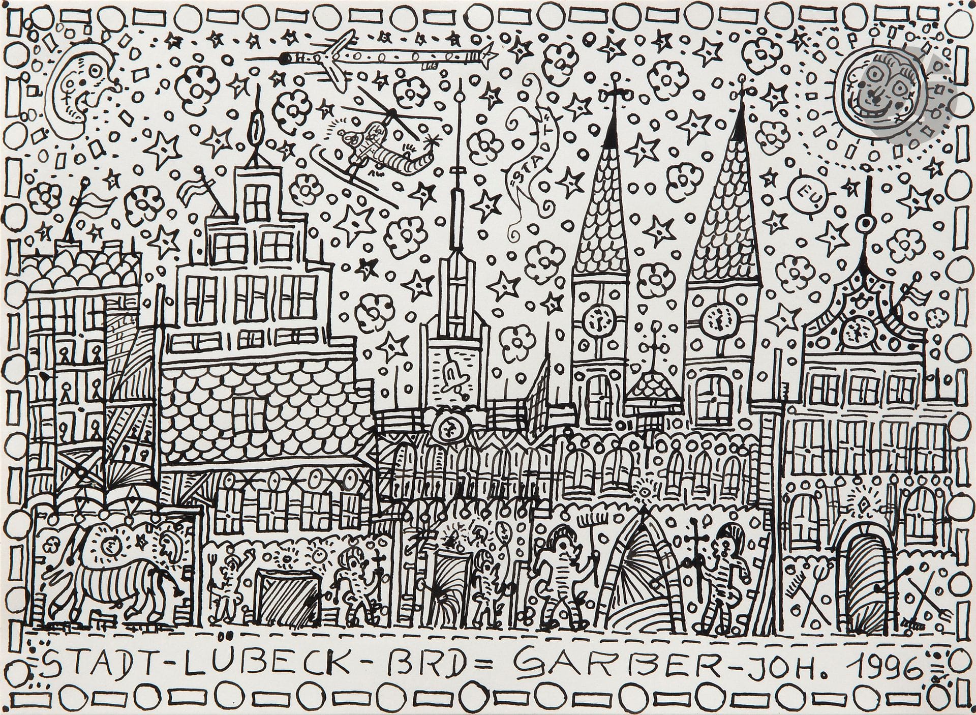 Johann GARBER (né en 1947)
Ville de Lübeck, 1996
Encre de Chine sur papier fort.
Signée, datée et titrée en pied.
14,5 x 20,5 cm

Provenance : 
- Collection du Docteur Léo Navratil.
- Collection Jean-Jacques Plaisance, Galerie Les Yeux Fertiles, Paris.