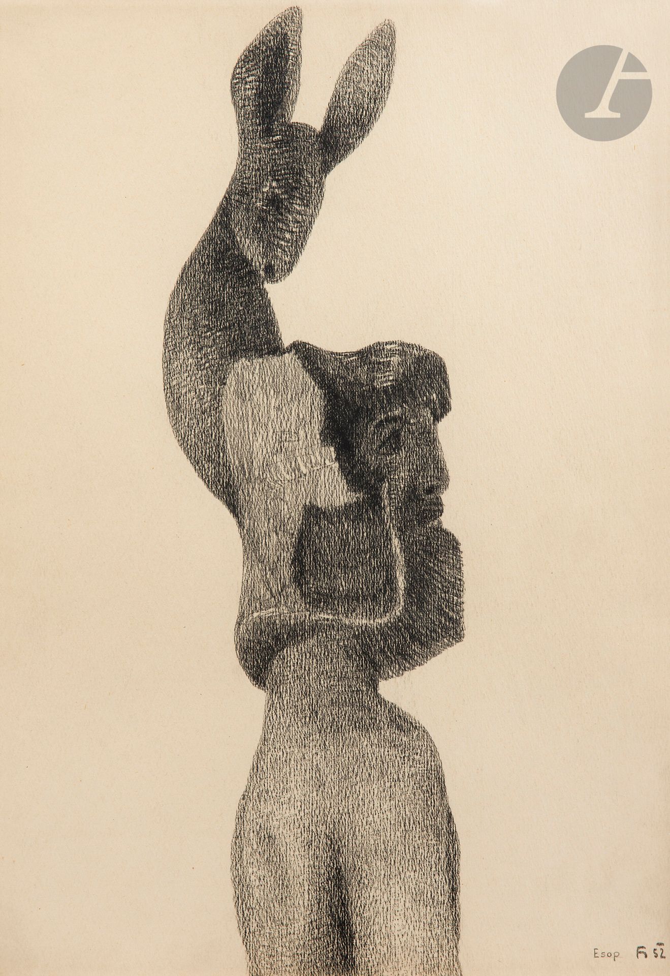 Karel HAVLICEK [German] (1907-1988)
Esop, 1952
Black pencil on paper.
Signed and dated lower right.
43.5 x 30 cm

Provenance : 
Collection Jean-Jacques Plaisance, Galerie Les Yeux Fertiles, Paris.

Originally a lawyer, Karel Havlicek had to give up his profession for political reasons and became a laborer. One day, while walking down the street, he stopped and looked up at the sky, then said to his wife: "From now on, I'm going to make one drawing a day to thank life". He works only in the evening, following a ritualistic protocol reminiscent of the conditioning of automatic practices. In 1948, art critic Karel Teige considered organizing an exhibition for him, a project that was crushed by the political authorities. This event had a profound effect on him.