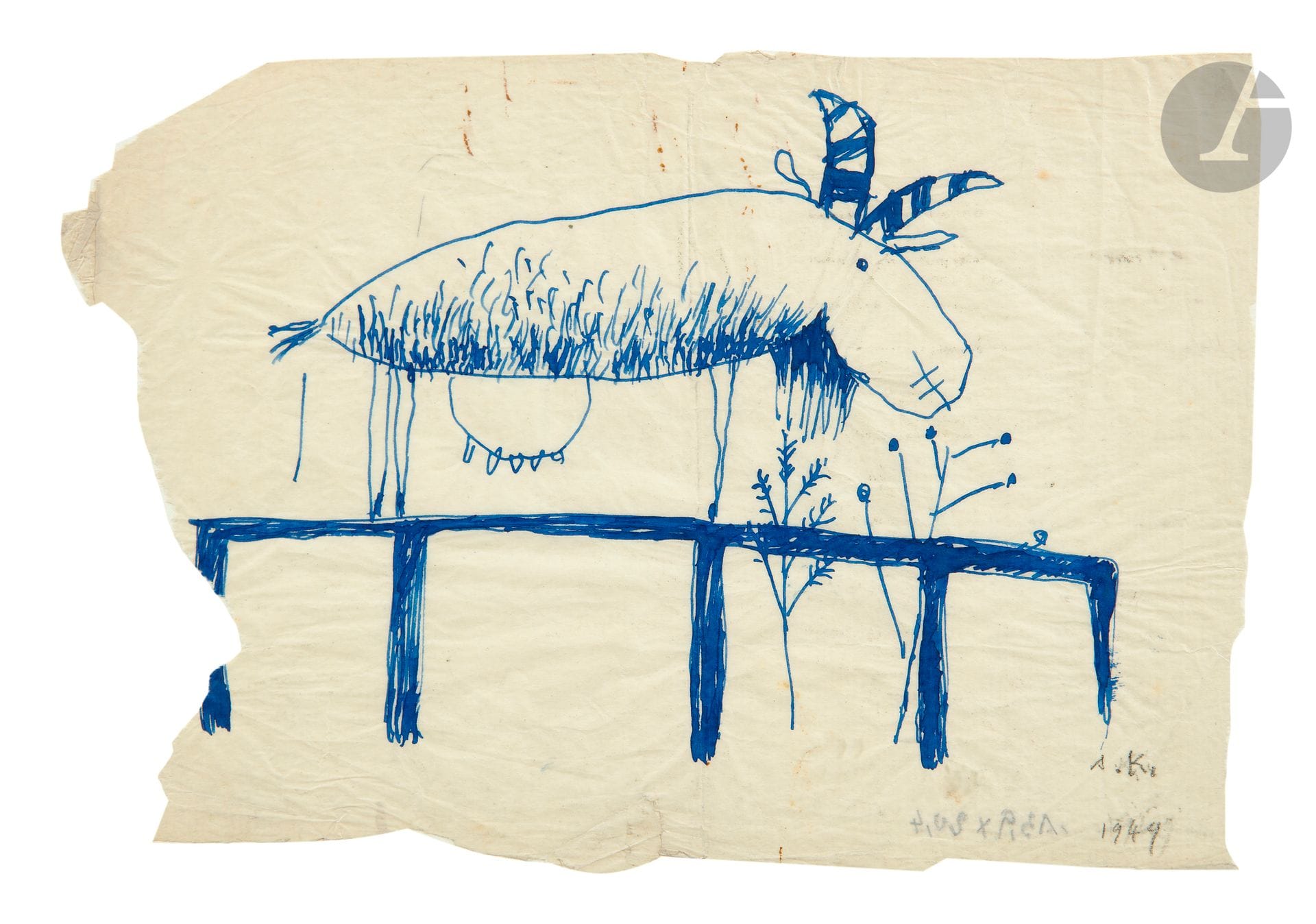 Slavko KOPAC [croate] (1913-1995)
Oiseau, 1966 - Animal fantastique, 1949
Technique mixte et collage - Encre bleue sur papier.
Datée en bas à gauche pour l’un.
Monogrammée et datée en bas à droite pour l’autre.
24,5 x18,5 cm - 13,5 x 20 cm

Provenance : 
Collection Jean-Jacques Plaisance, Galerie Les Yeux Fertiles, Paris.