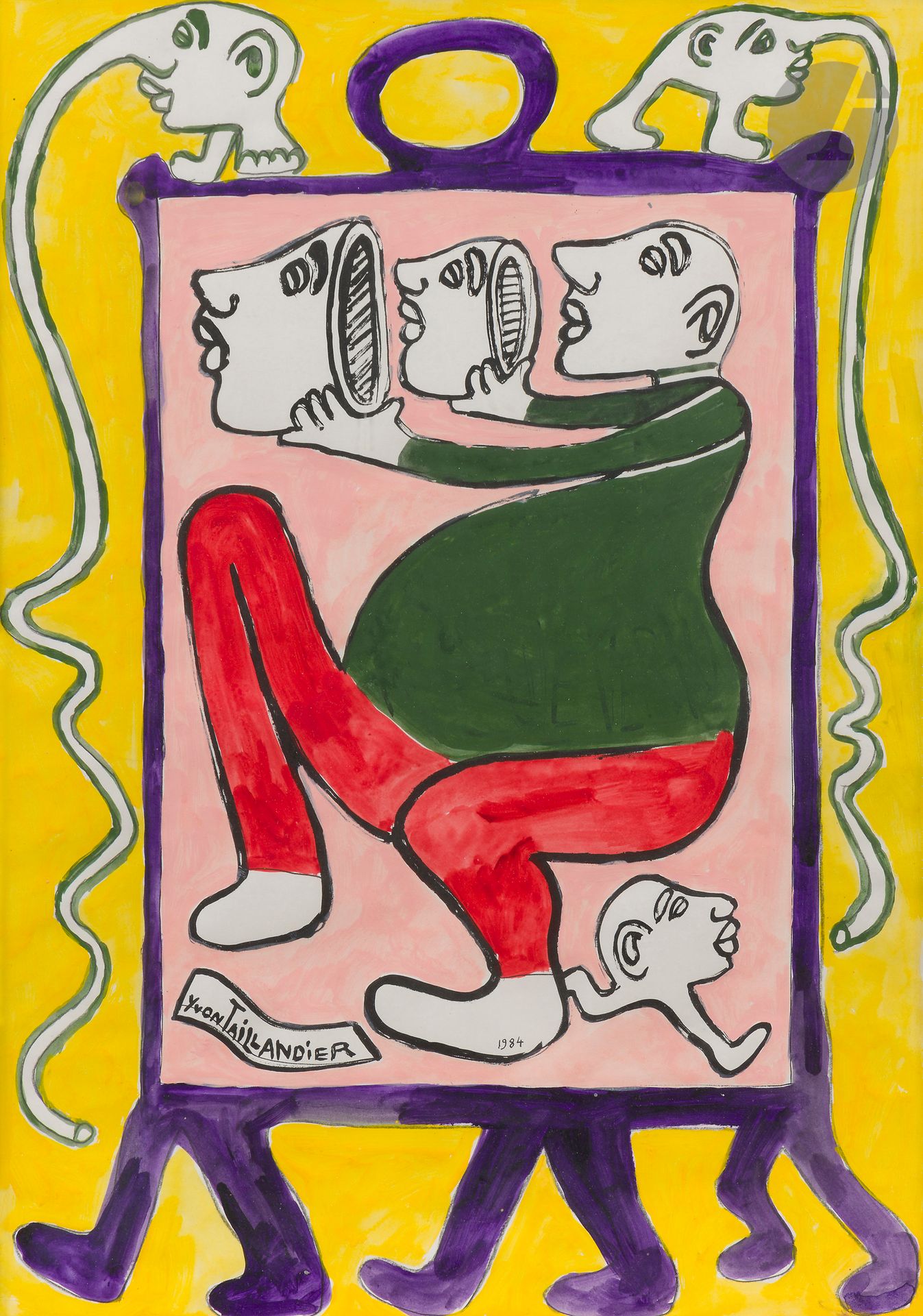 Yvon TAILLANDIER (1926-2018)
Les Masques, 1984
Gouache et encre.
Signée et datée dans la composition.
62,5 x 44 cm