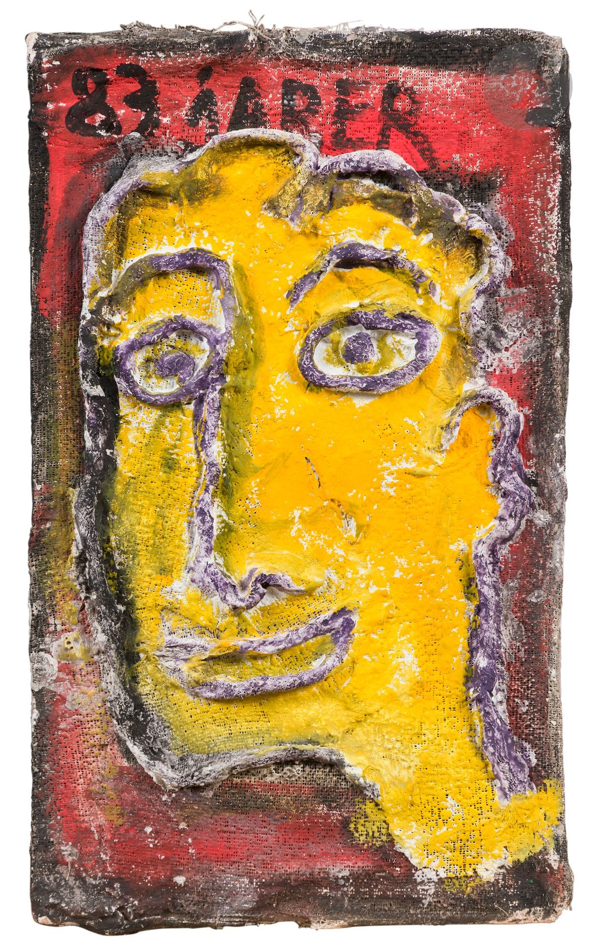 JABER [Tunisian] (1938-2021)
Face, 1983
Oil on canvas mounted on glass.
Signed and dated at the head.
41 x 23.5 cm

Provenance : 
Collection Jean-Jacques Plaisance, Galerie Les Yeux Fertiles, Paris.