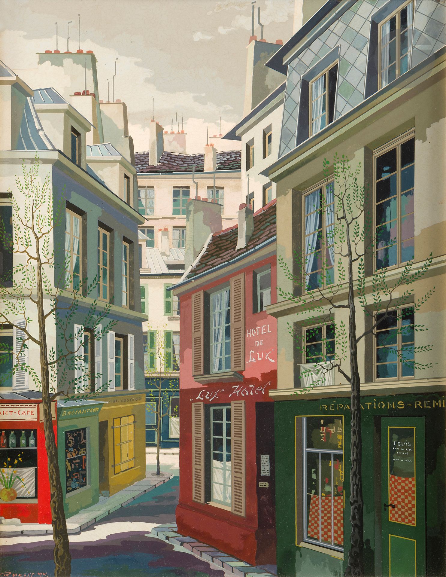 Ratislaw RACOFF [polonais] (1904-1982)
Rue de Paris, 1977
Huile sur isorel.
Signée et datée en bas à gauche.
35 x 27 cm
