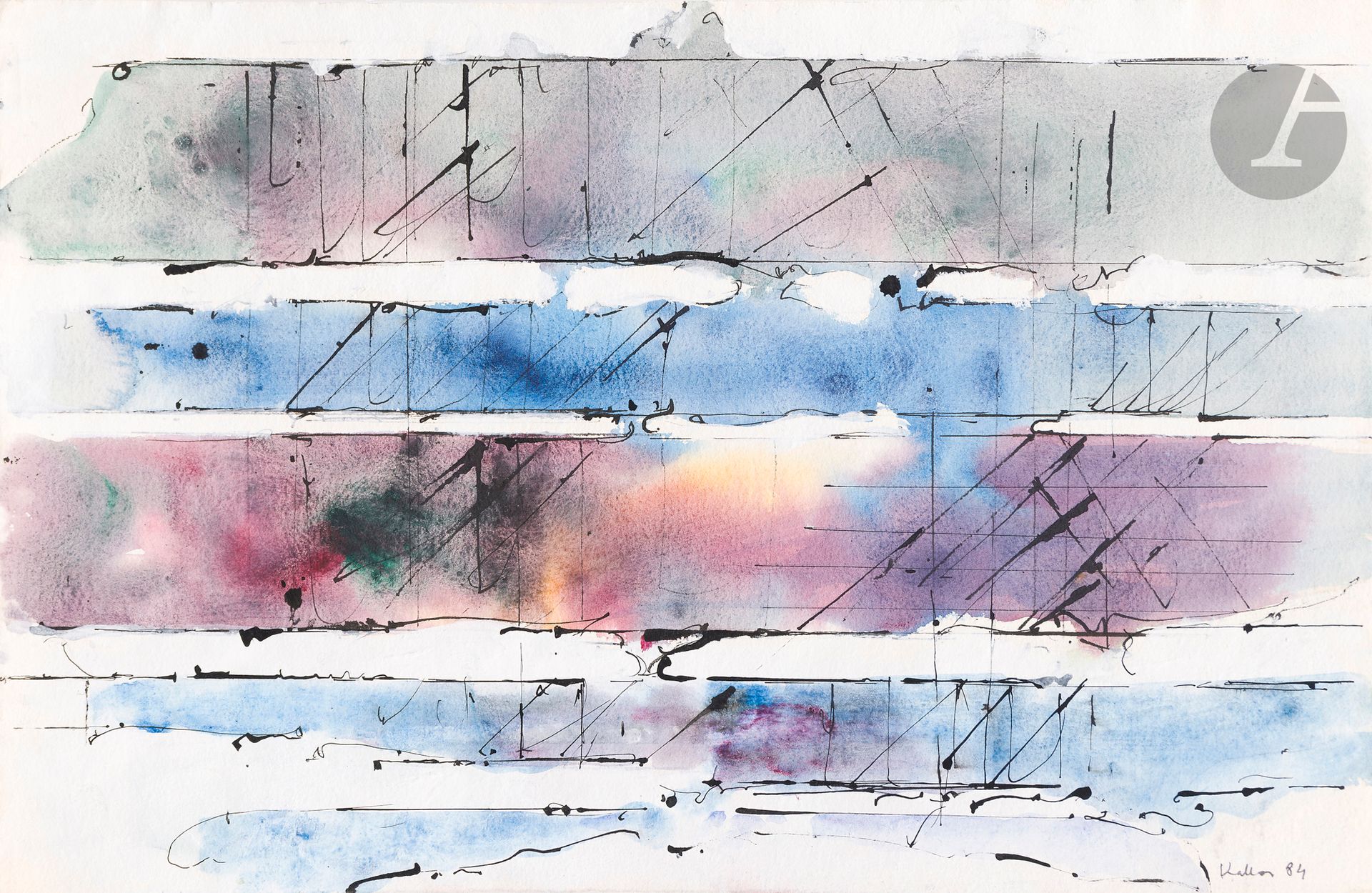 Paul KALLOS (1928-2001)
Strata, 1984
Ink and watercolor.
Signed and dated lower right.
32 x 49.5 cm