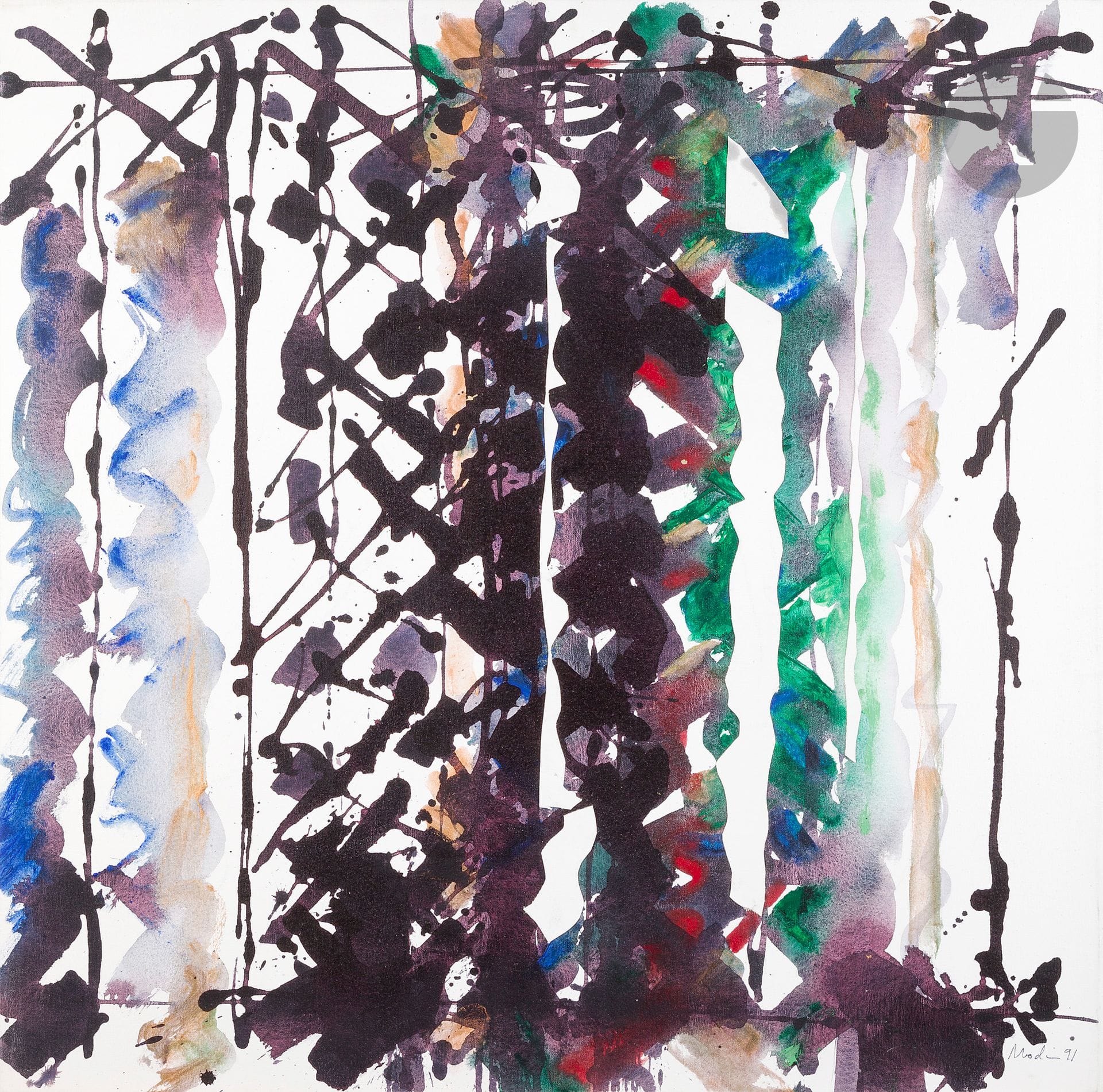 Raymonde GODIN (1930-2023)
Les Haies, 1991
Acrylique sur toile.
Signée et datée en bas à droite.
Signée, datée et titrée au dos.
80 x 80 cm