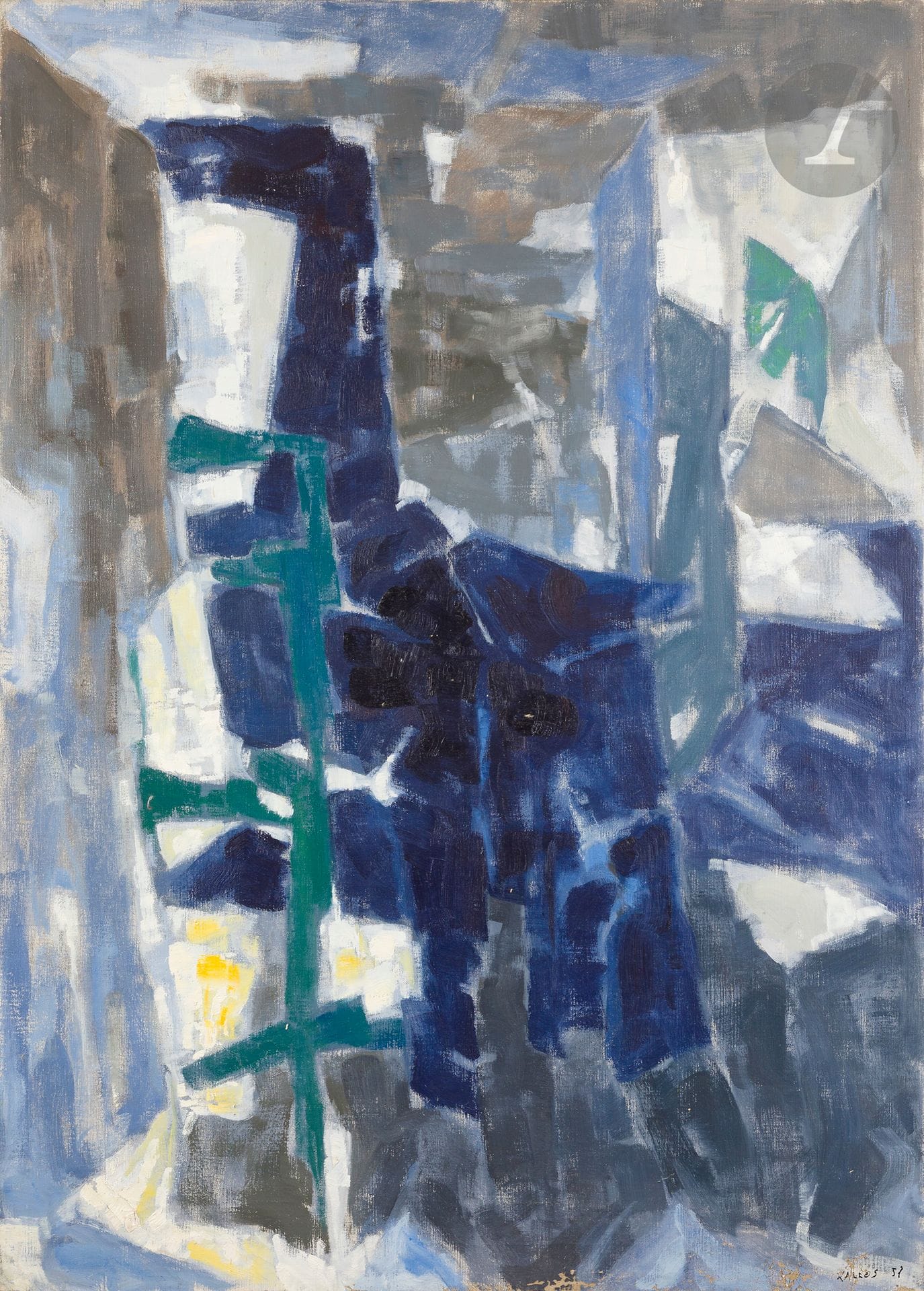 Paul KALLOS (1928-2001)
Chaise dans l’atelier, 1957
Huile sur toile.
Signée et datée en bas à droite.
(Petits manques).
92 x 65 cm