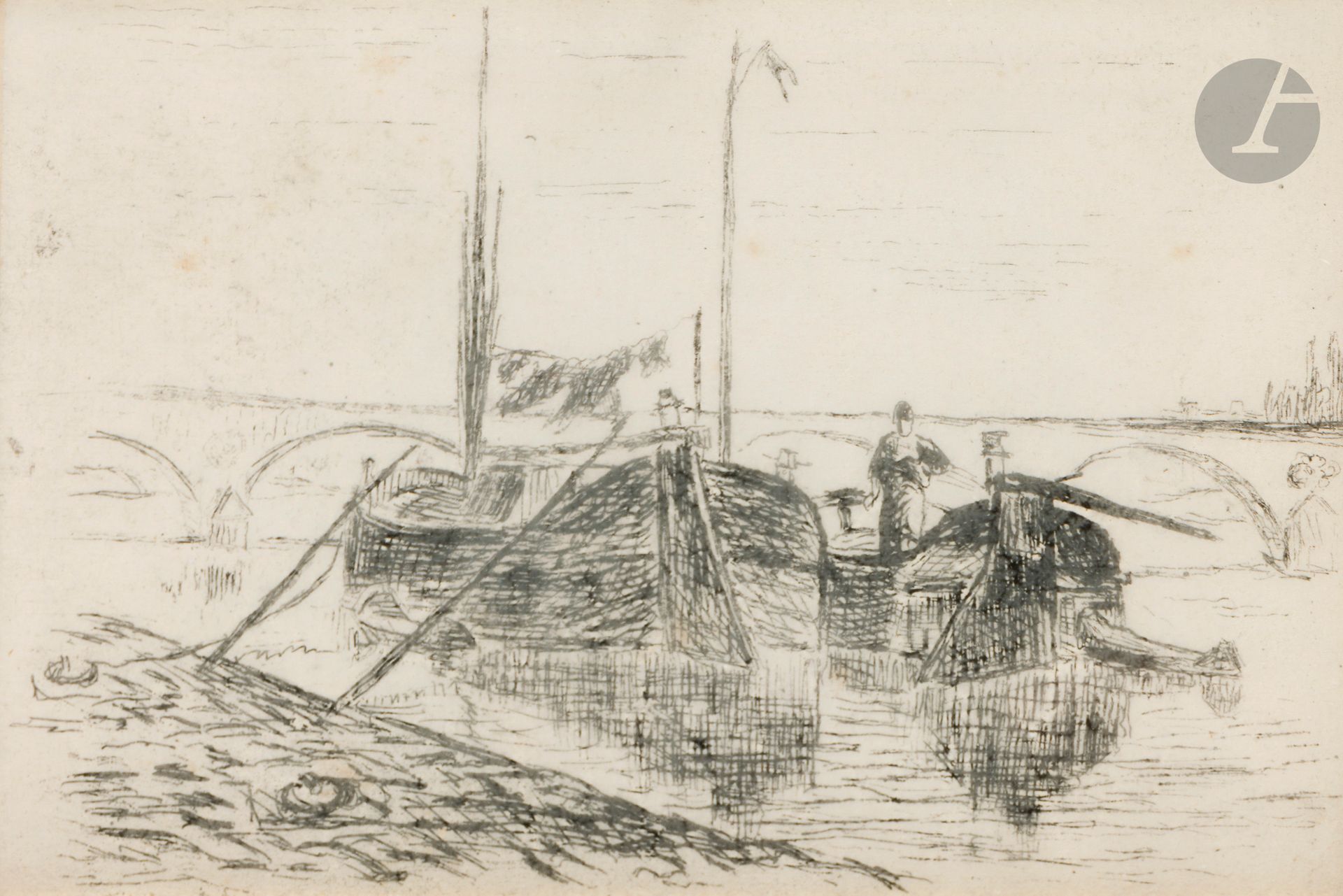 Armand Guillaumin (1841-1927)
 La Seine à Bercy; La Banlieue de Charonne; Entrée de village; Les Marais de Vitry; Une marine à Charenton; La Seine à Charenton. 1873. Eau-forte. Kraemer 7B, 7C, 7E, 7G, 7H et 7I. Réunion de 6 sujets. Épreuves sur chine appliqué, parues dans Paris à l’eau-forte, montées dans un seul cadre (non examinées hors du cadre).

Provenance:  Michel Romand (1929-2013), arrière-petit-fils d’Edmond Sagot (1857-1917).