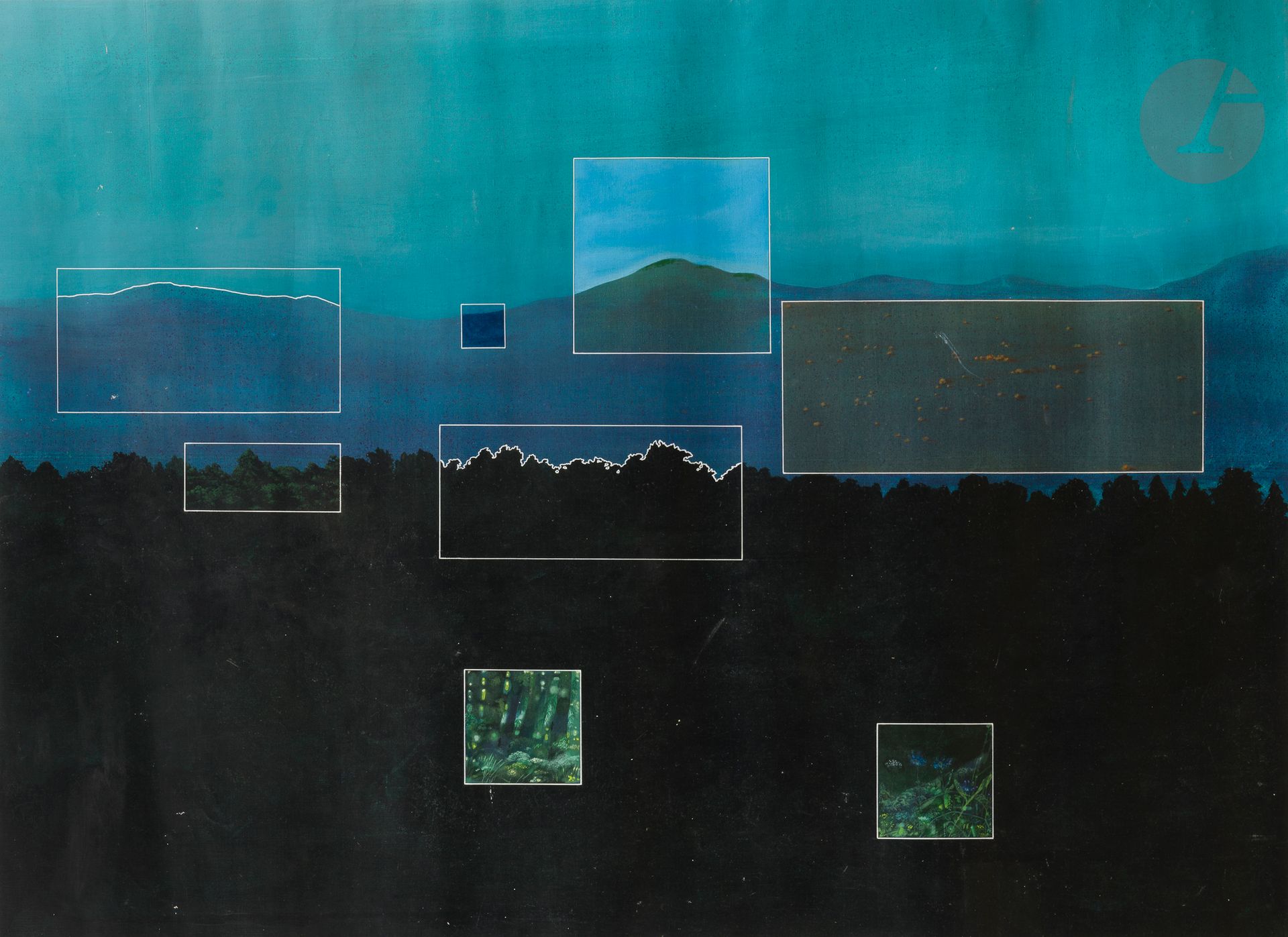 Guido BIASI [italien] (1933-1983)
Mémoire écologique (anatomie d'un paysage), 1974
Huile sur toile non montée.
Signée, datée, titrée et située au dos.
97 x 130 cm
