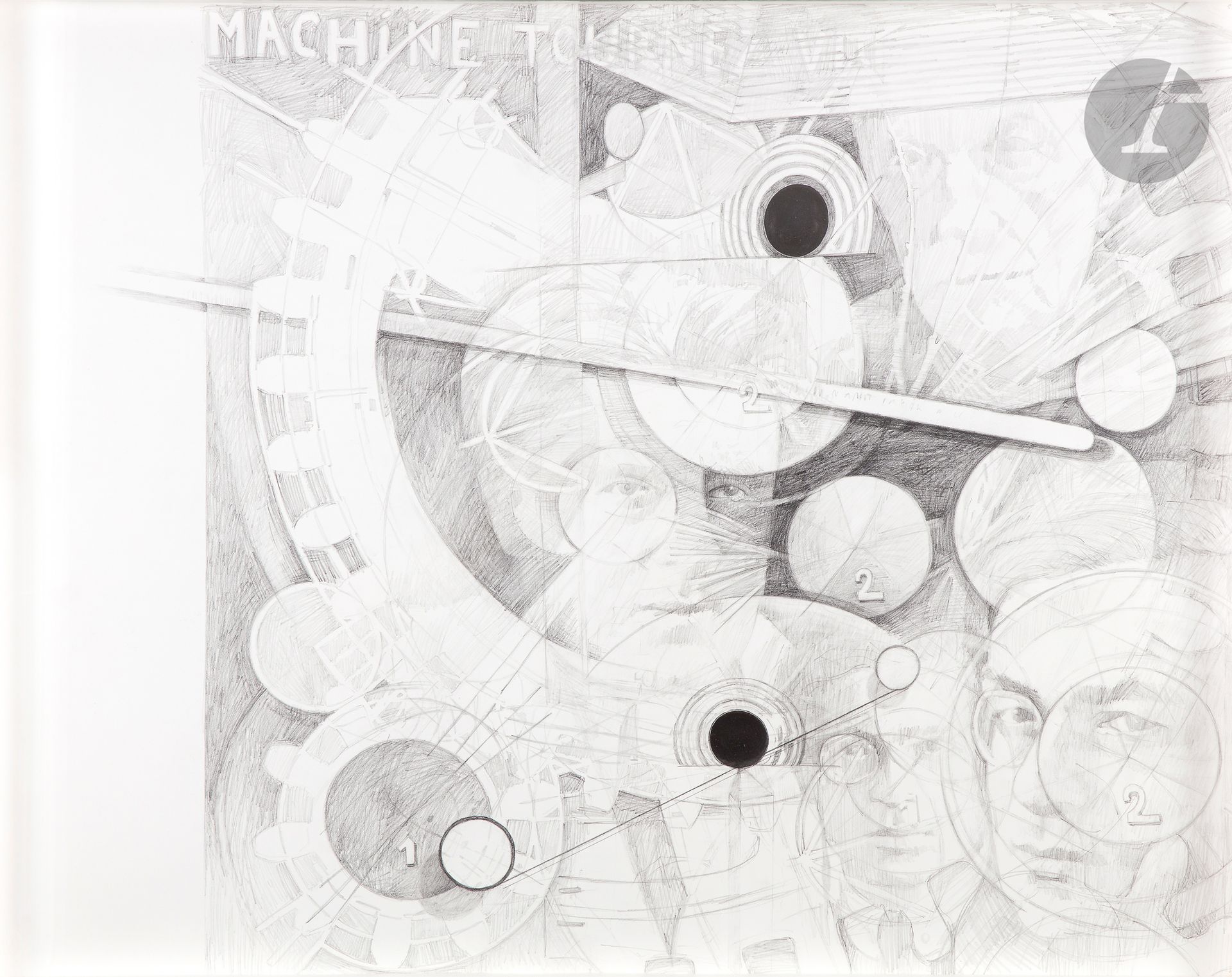 Jonathan SANTLOFER [américain] (né en 1946)
1 femme / 2 homme / all glass, 2010-2011
Mine de plomb et collages sur papier.
Signée, datée et titrée au dos.
57 x 71 cm