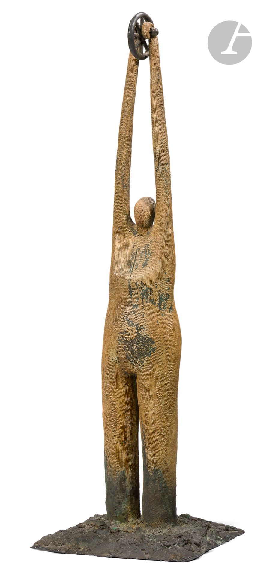 Jim AMARAL [American] (b. 1933) Woman with long arms and wheely wrists, 1992 Bronze print with patina. Signed and dated on the back of the leg. Numbered "7/9" on the terrace. 56 x 18 x 18 cm Exhibitions: - Jim Amaral, Galería der Brücke, Buenos Aires, October 19 - December 4, 1993.
- Jim Amaral: esculturas recientes, Galería Alfred Wild, Bogotá, April - May 1993, catalog, reproduced. Bibliography: Jim Amaral, Coleccion Cuadernos de Arte, Der Brücke Ediciones, Buenos Aires, 1993, a similar example reproduced on p. 36.