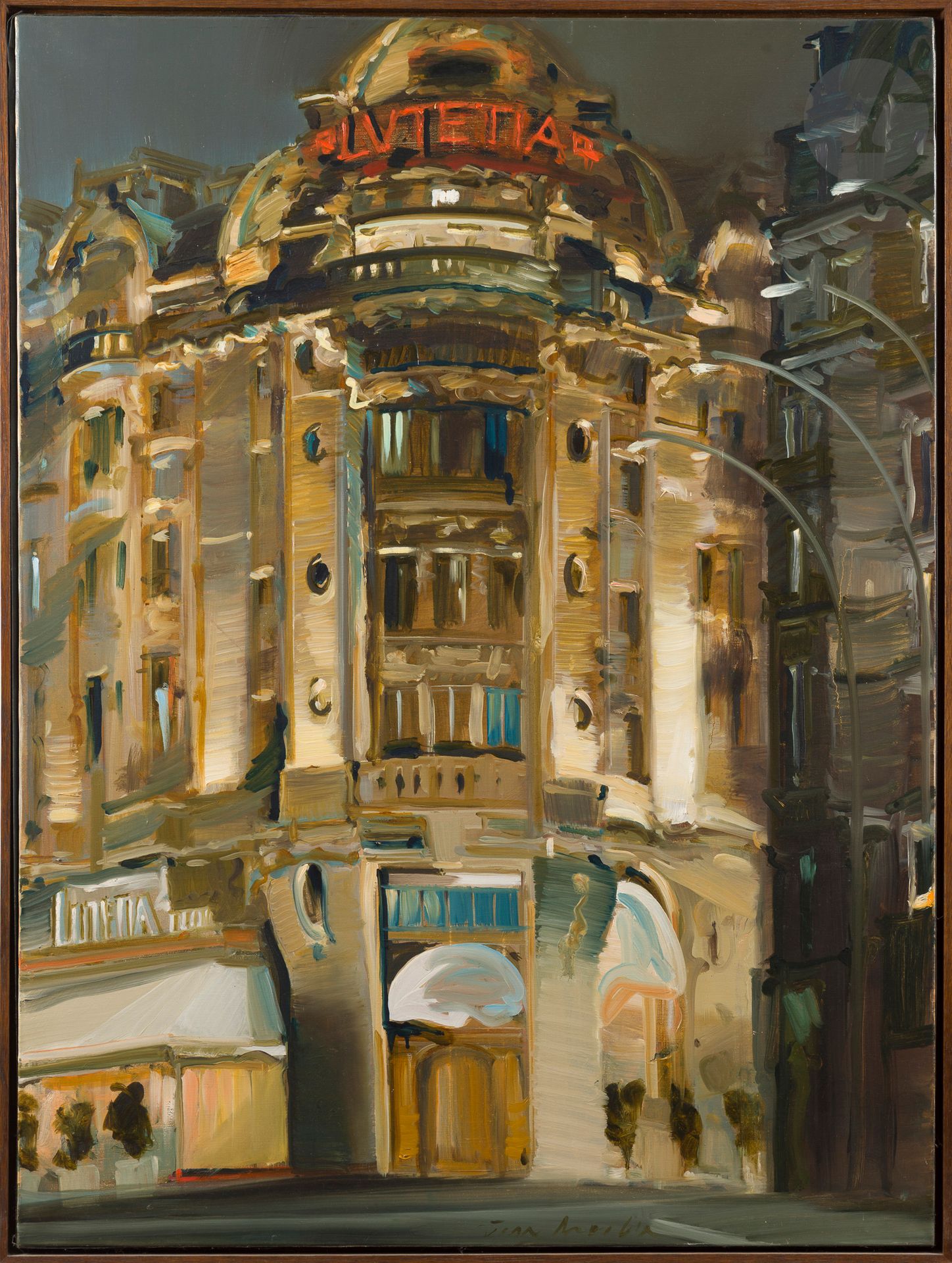 Jean ARCELIN (b. 1962) Le Lutecia Oil on canvas. Signed at foot. 130 x 97 cm Provenance: Galerie Alain Blondel, Paris (label on stretcher). Exhibition: Galerie Alain Blondel, Paris, 1990-91. We would like to thank Mr. Jean Arcelin for confirming the authenticity of this work.