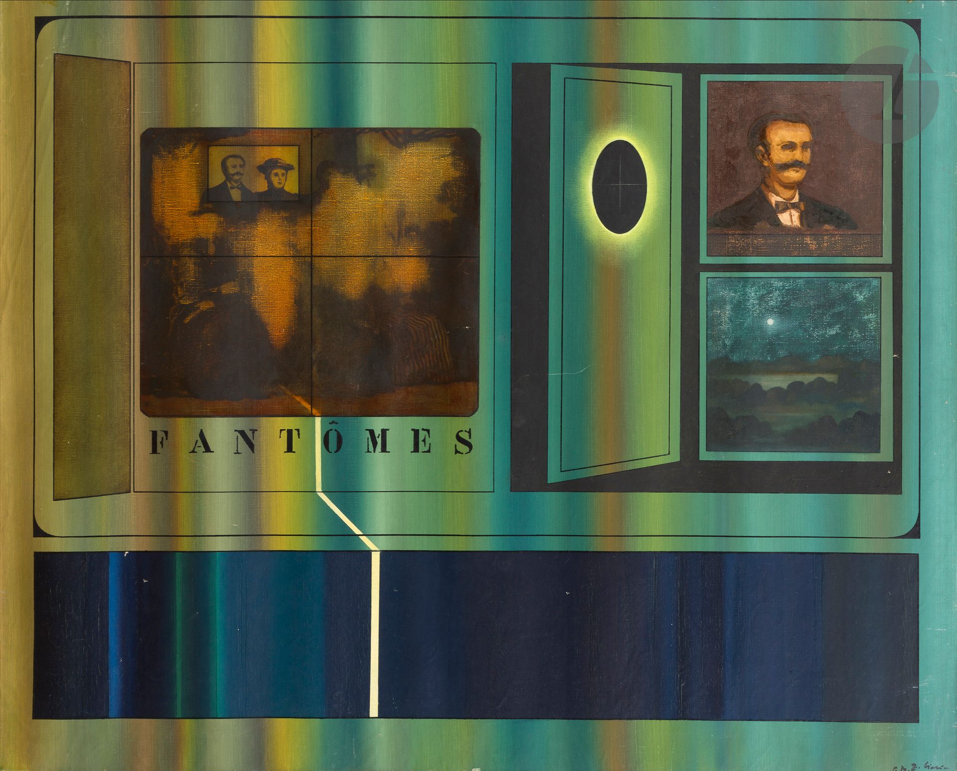 Guido BIASI [Italian] (1933-1983) Mnémothèque (51), 1970 Oil on unmounted canvas. Signed and dated lower right. Signed, dated, titled and located on back. 81 x 100 cm