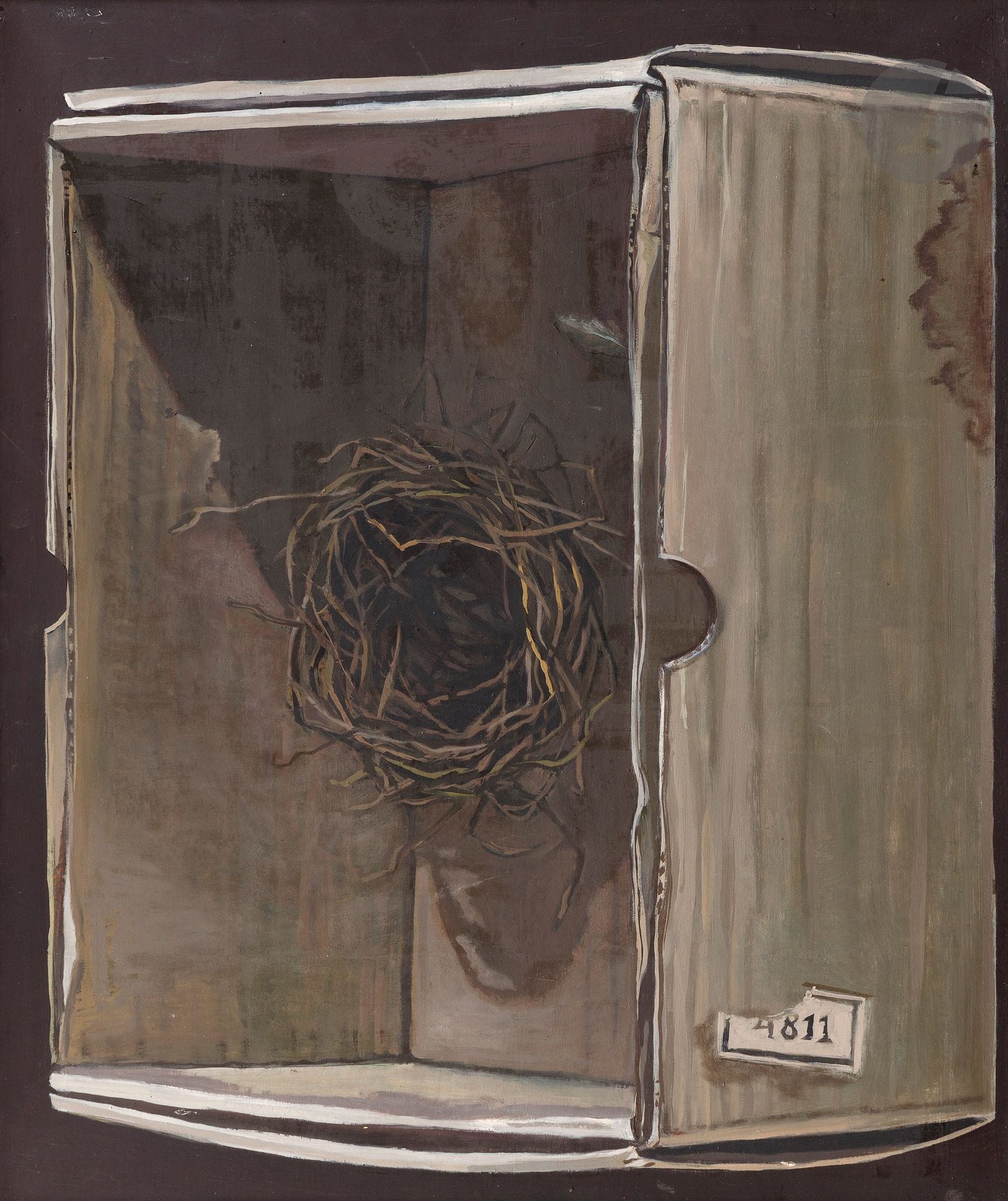 Aldona MICKIEWICZ [Polish] (b. 1959) Gniazdo, 1989 Oil on canvas. Signed, dated, titled and dedicated "For Marie-Pierre with joy and love le 3.07.91" on back. 50 x 60 cm