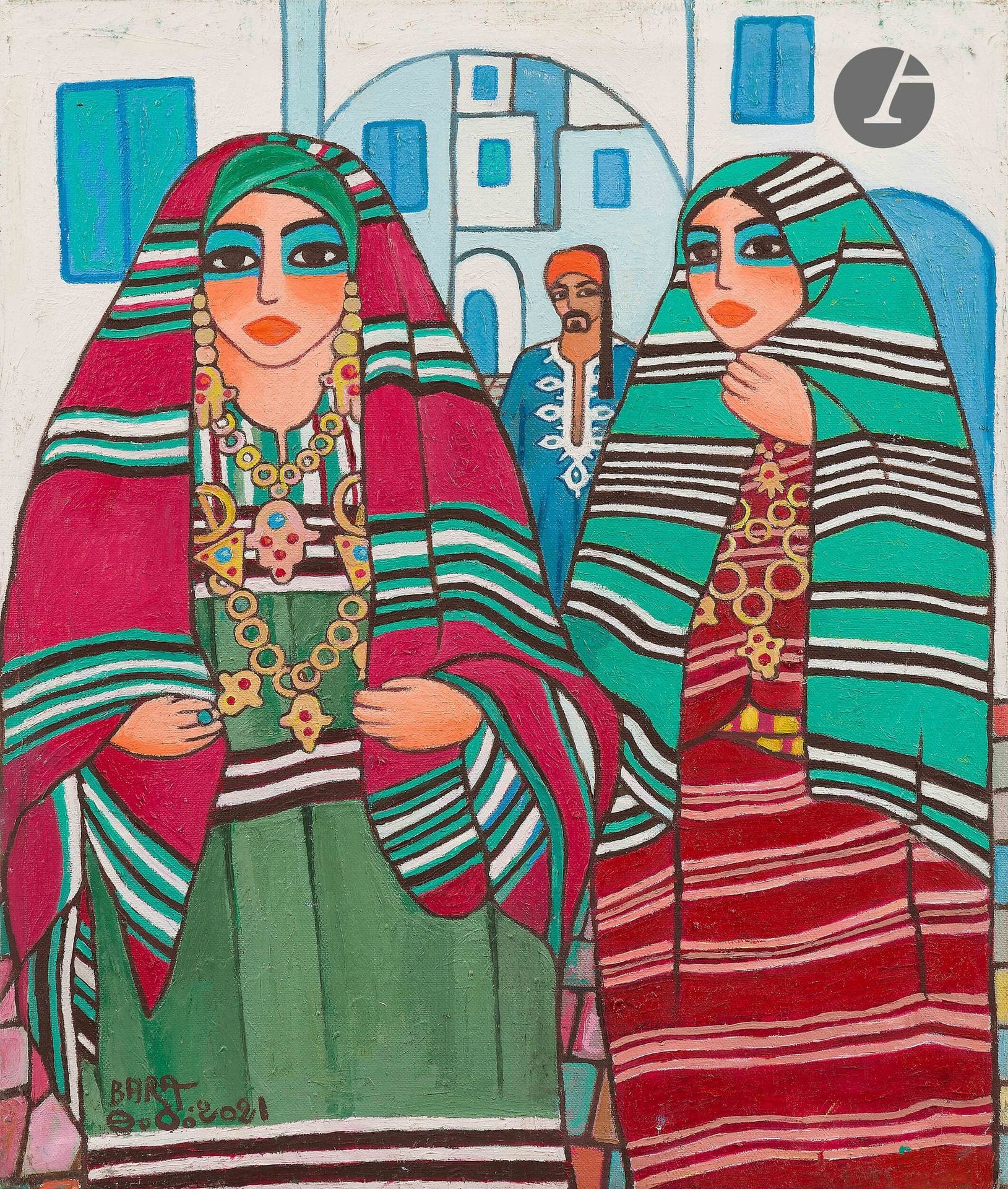 Ahmed Salah BARA [algérien] (né en 1970)
Touansa, 2021
Huile sur toile.
Signée et datée en bas à gauche.
Signée, datée et titrée au dos.
49.5 x 41 cm

Nous remercions Monsieur Ahmed Salah BARA d’avoir confirmé l’authenticité de cette œuvre et pour les informations qu’il nous a transmises.