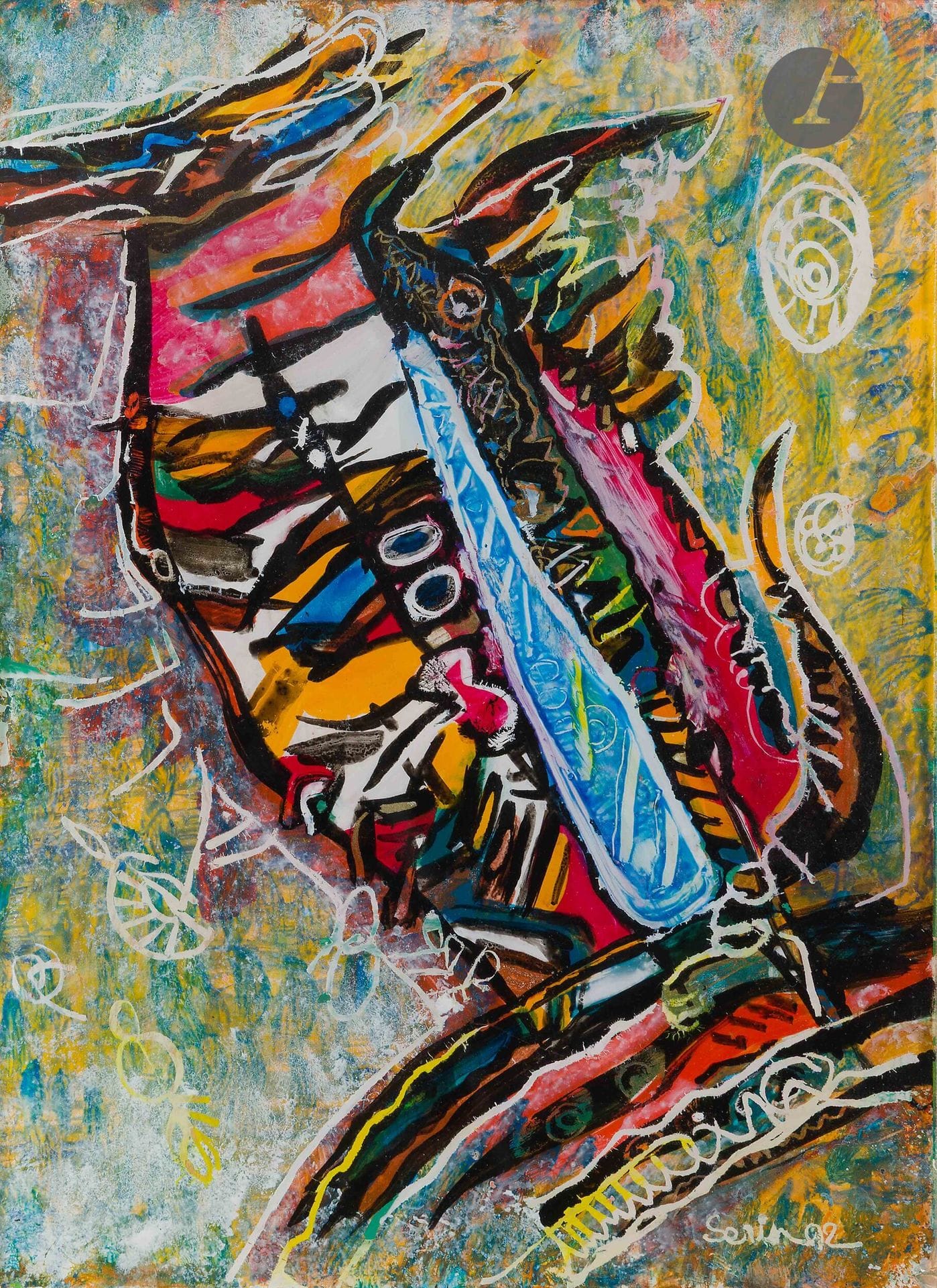 Serigne NDIAYE [Senegalese] (b. 1953)
Fantastic animal
Mounted under glass.
Signed lower right.
22 x 16 cm